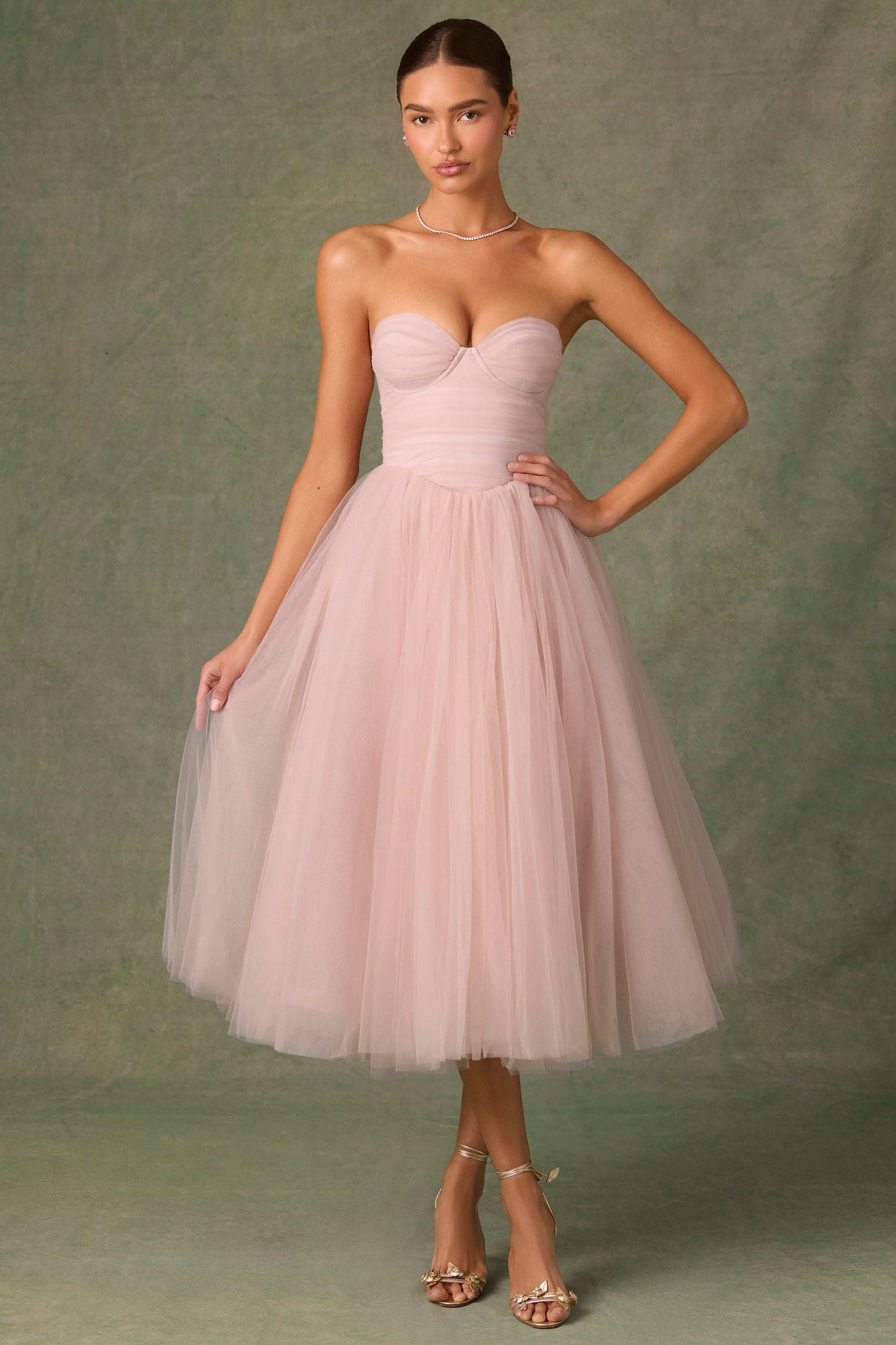 Cindy Strapless Volume Skirt Midaxi Dress in Dusty Rose - Image 6