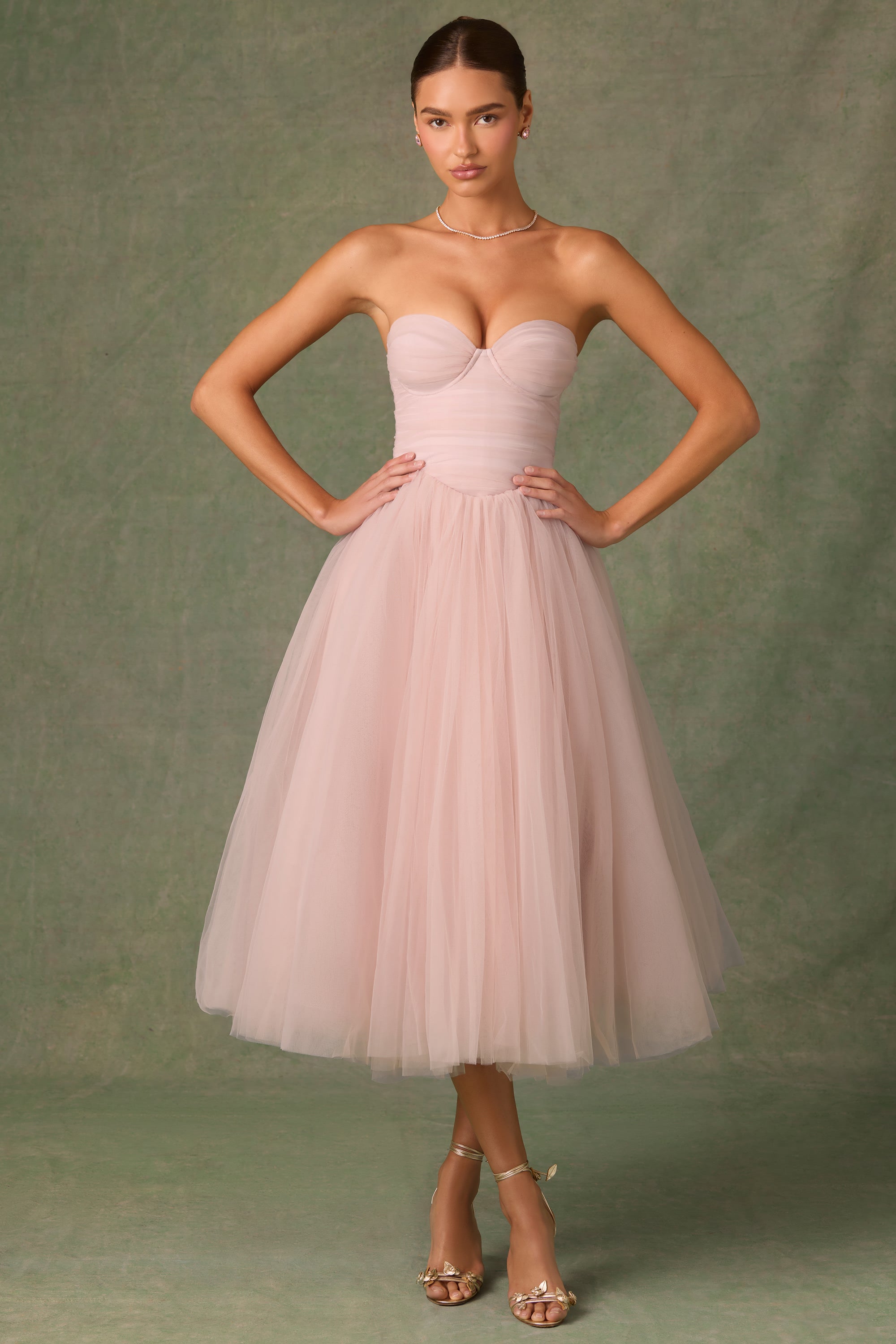 Cindy Strapless Volume Skirt Midaxi Dress in Dusty Rose - Image 8