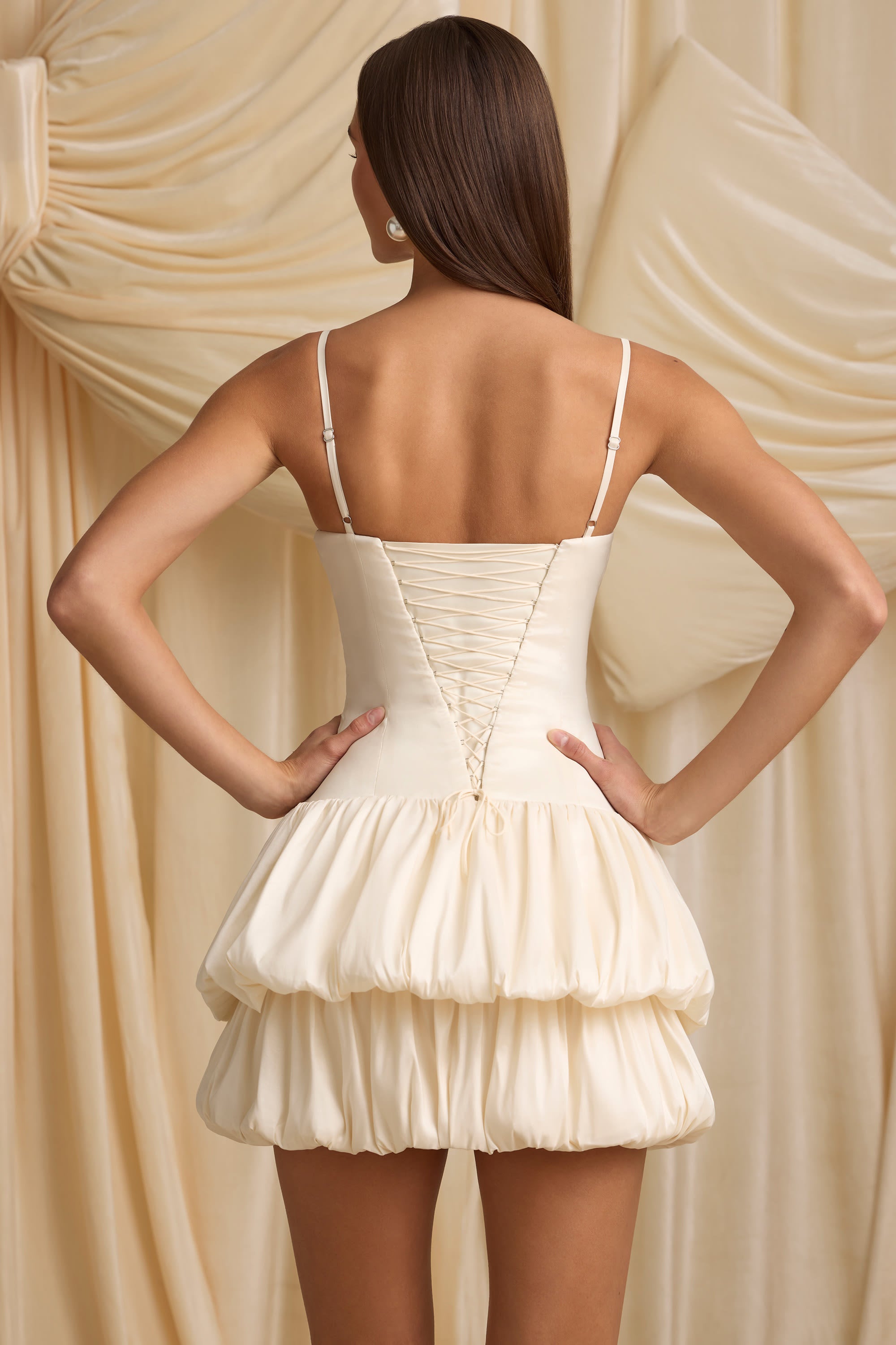 Clarice Layered Bubble Hem Corset Mini Dress in Ivory - Image 6