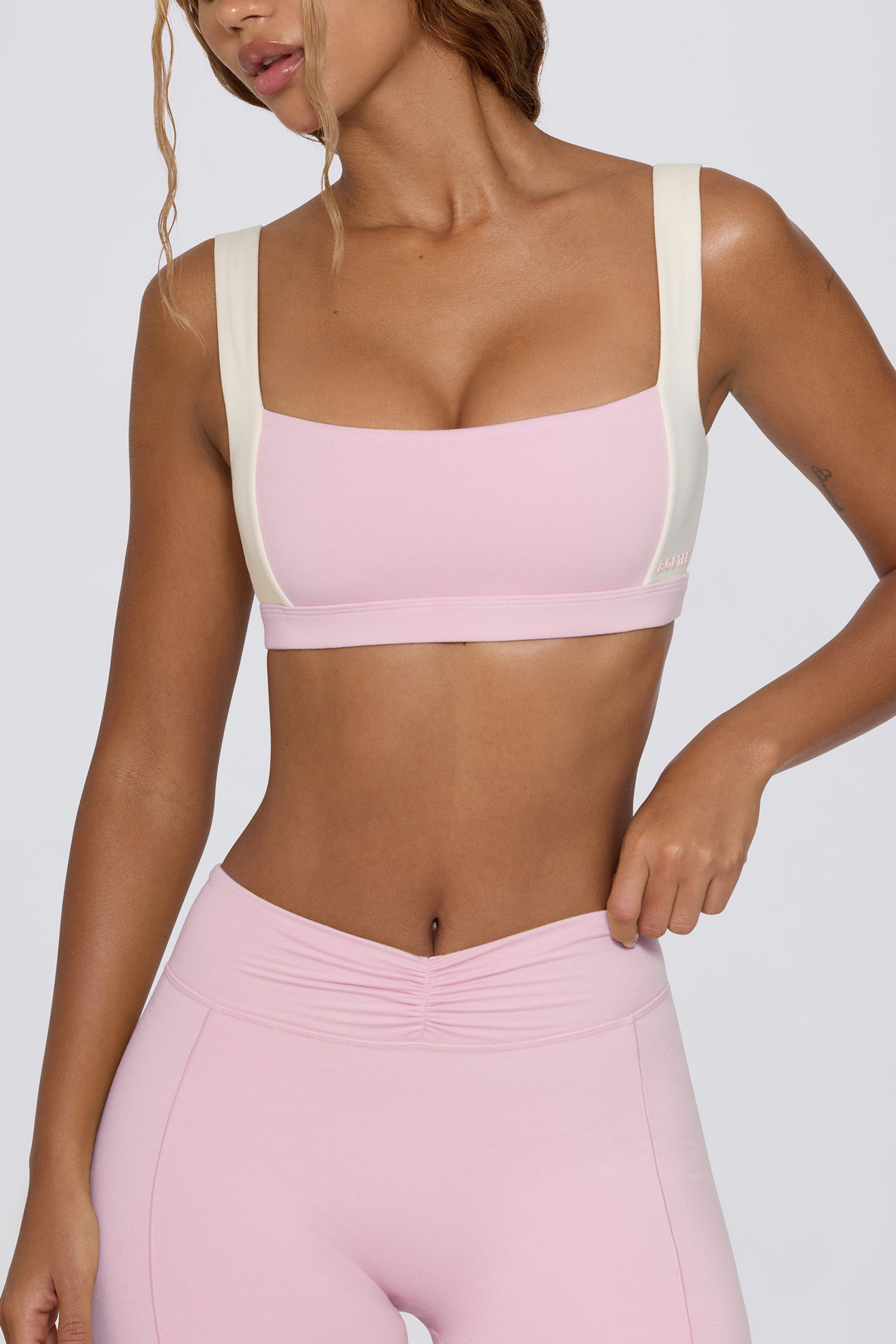 Contrast Sports Bra in Pale Pink Marl - Image 4