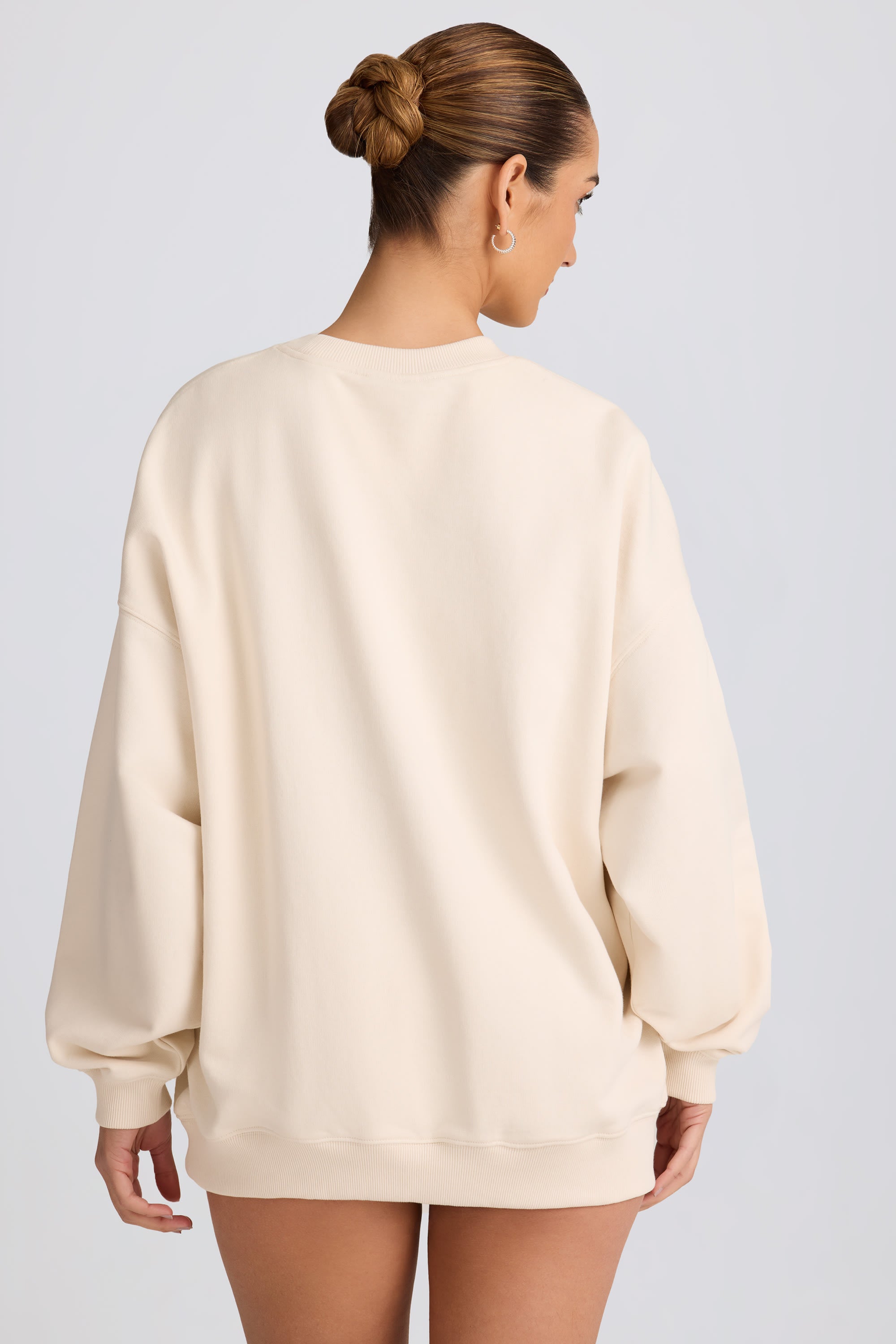 Oversized Crew-Neck Sweatshirt in Ecru - Image 2
