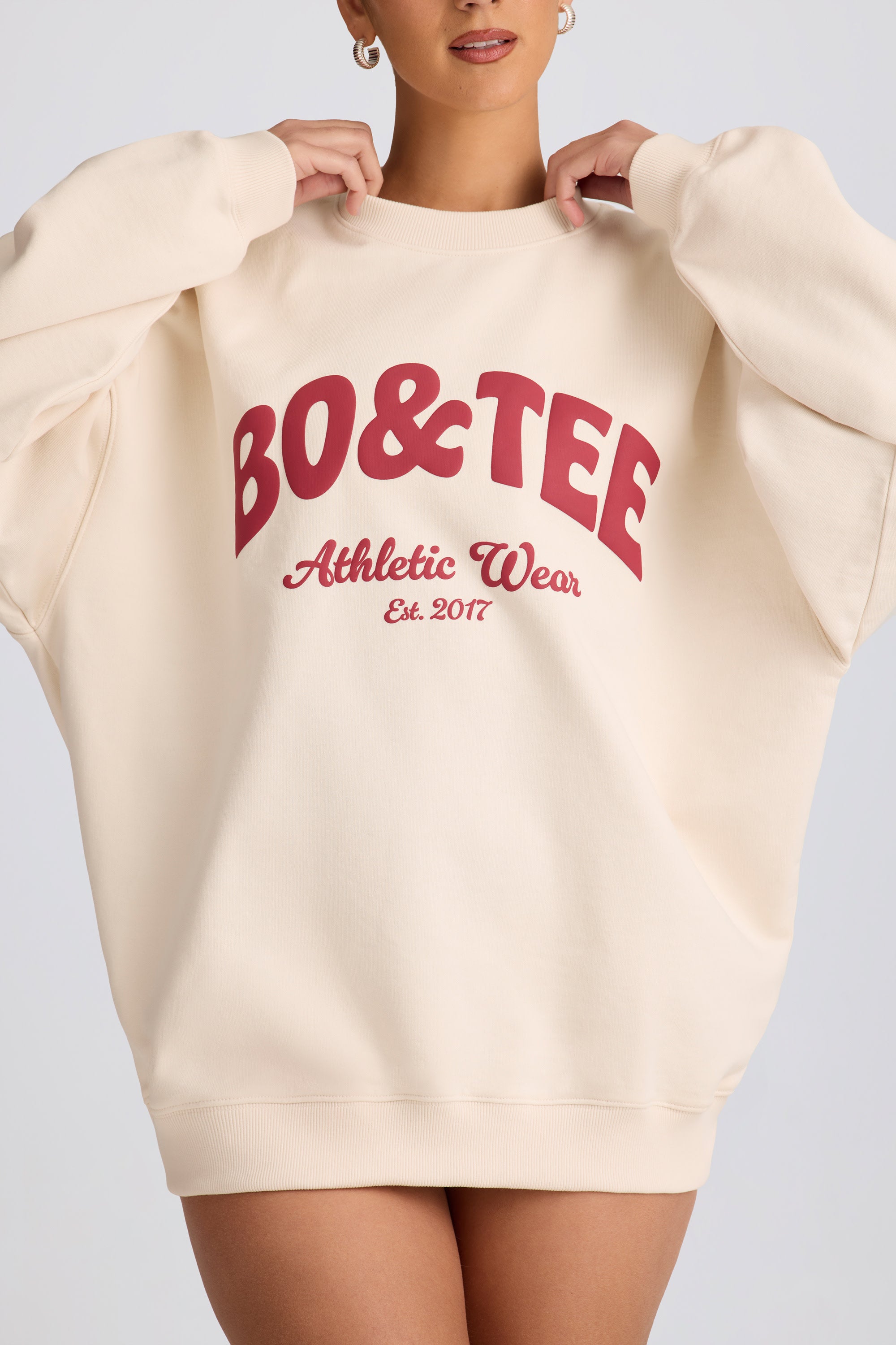 Oversized Crew-Neck Sweatshirt in Ecru - Image 5