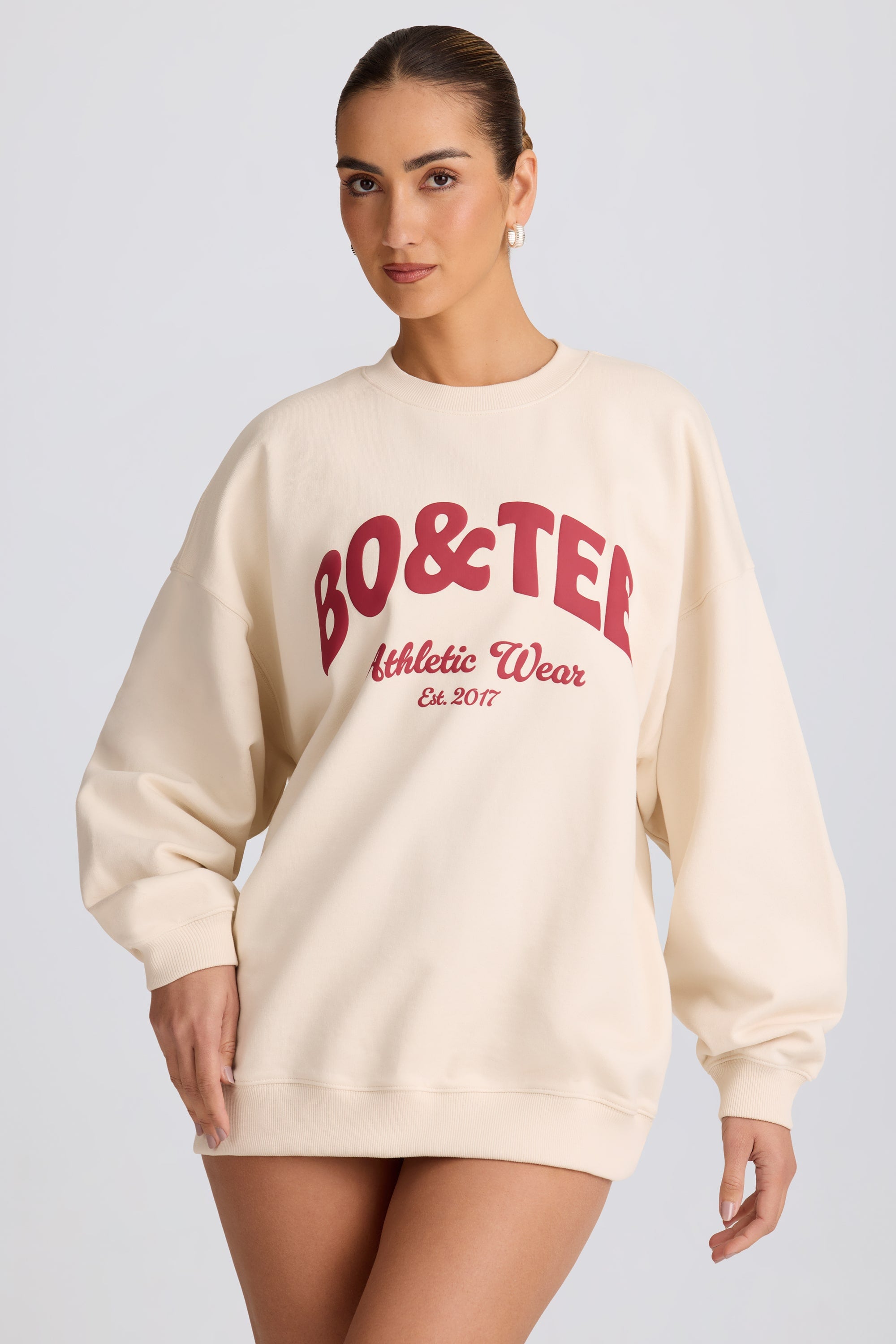 Oversized Crew-Neck Sweatshirt in Ecru - Image 6