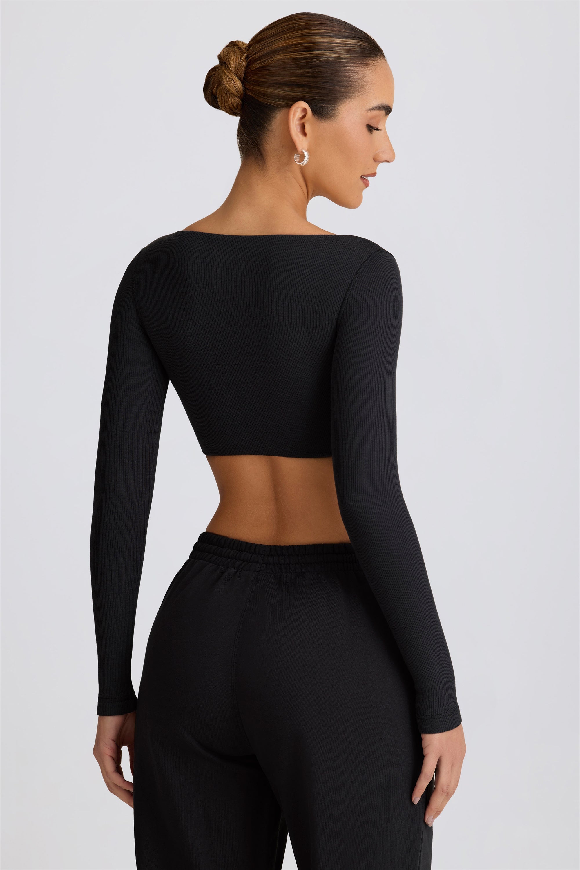 Ribbed Modal Long-Sleeve Crop Top in Black - Image 2
