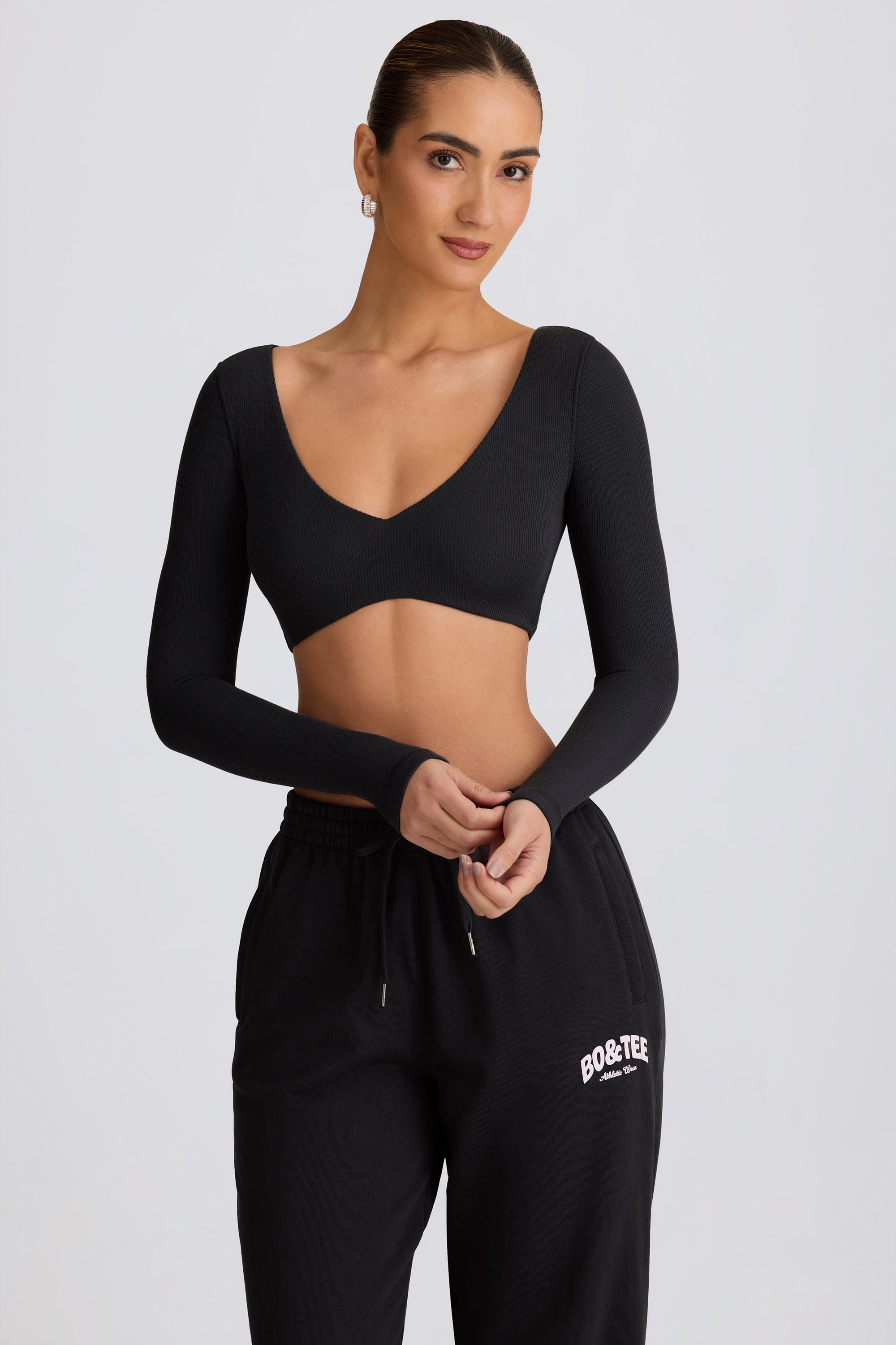 Ribbed Modal Long-Sleeve Crop Top in Black - Image 6