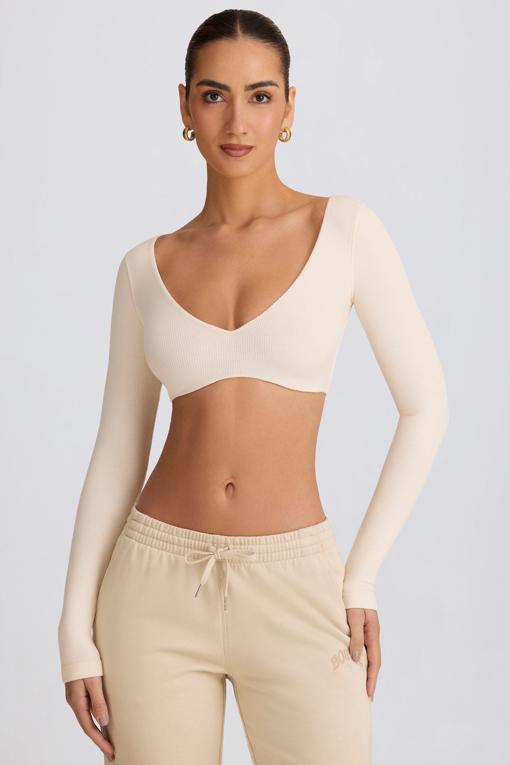 Ribbed Modal Long-Sleeve Crop Top in Ecru - Image 6