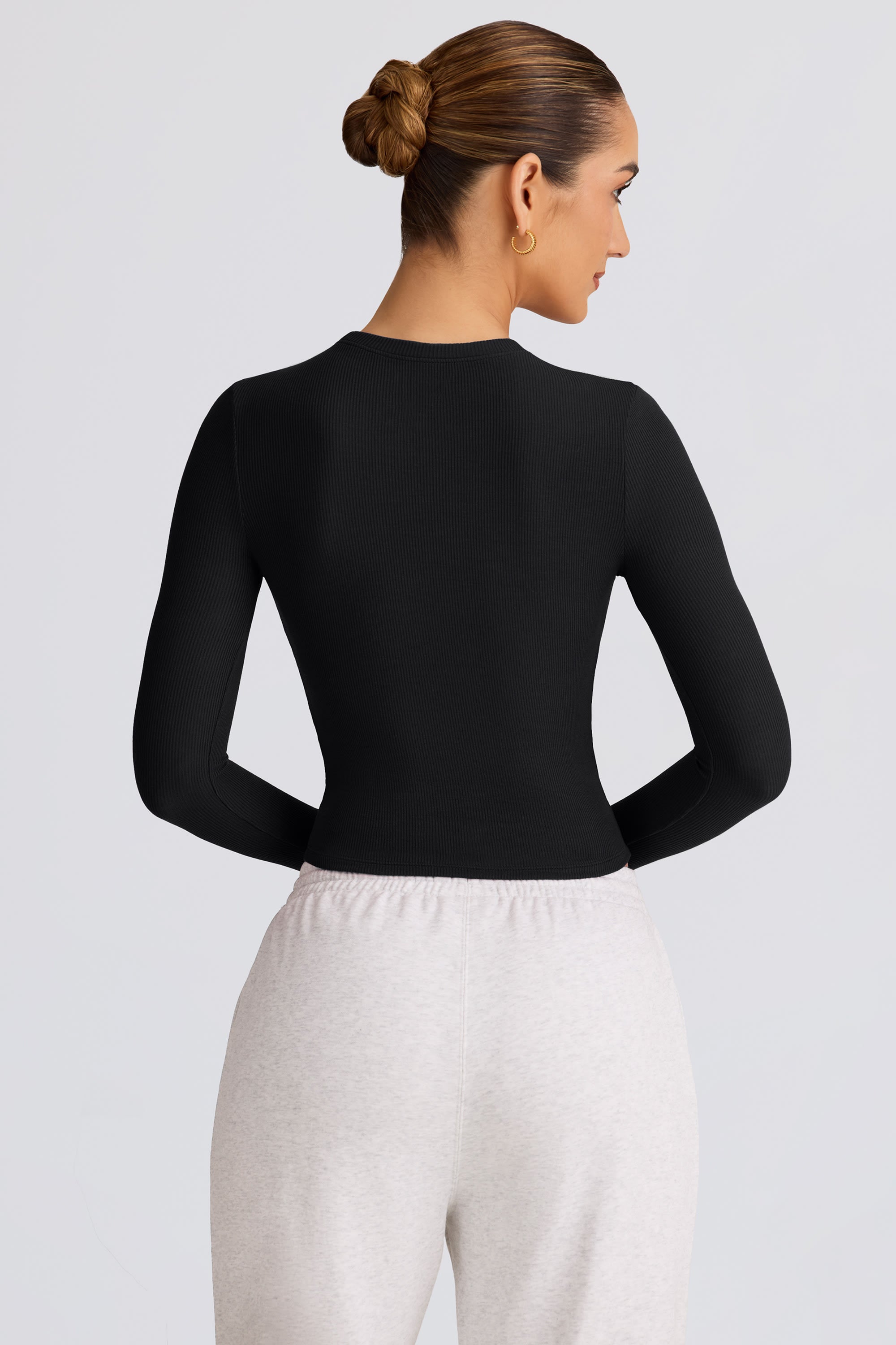 Ribbed Modal Long-Sleeve Top in Black - Image 2