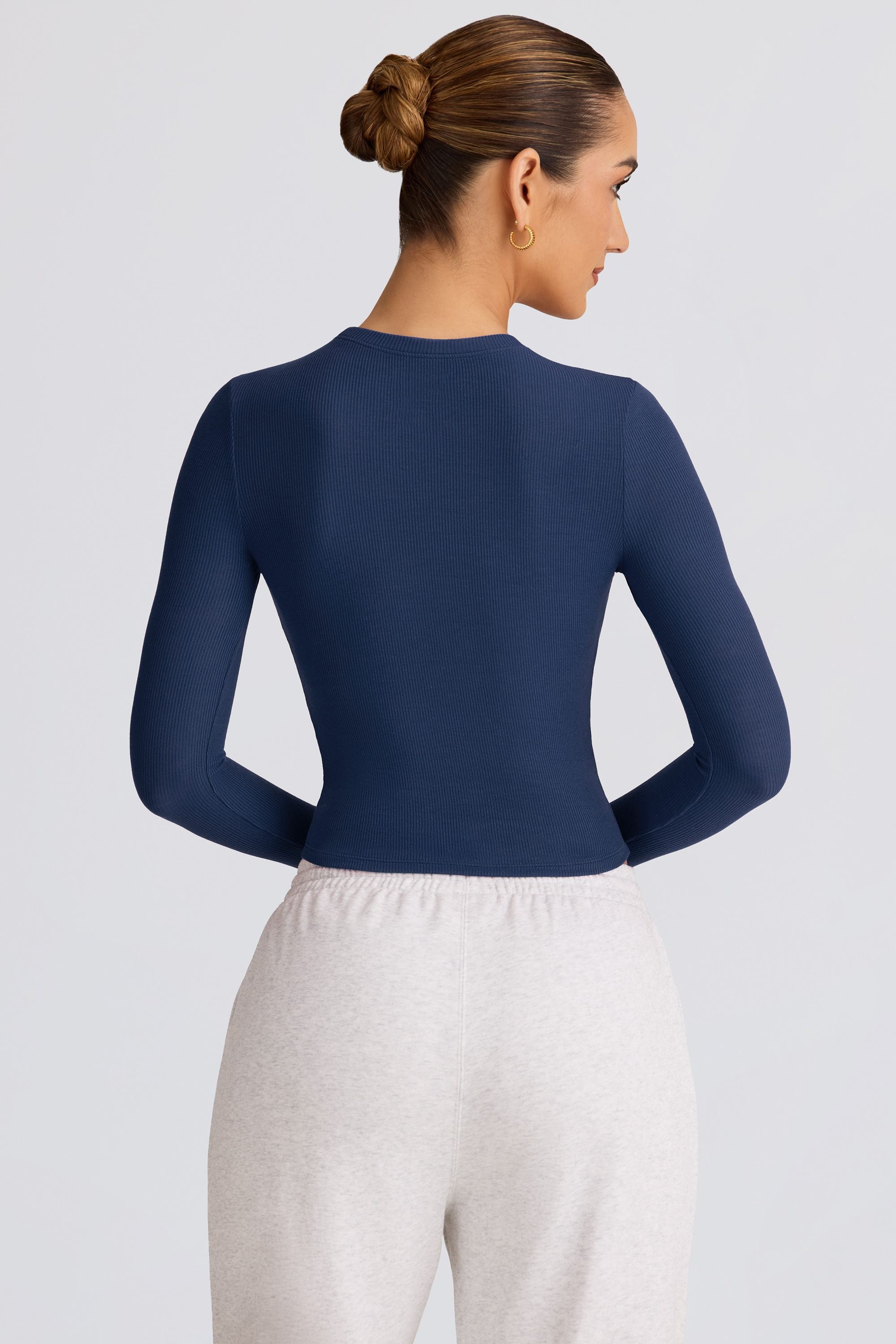Ribbed Modal Long-Sleeve Top in Dark Navy - Image 2