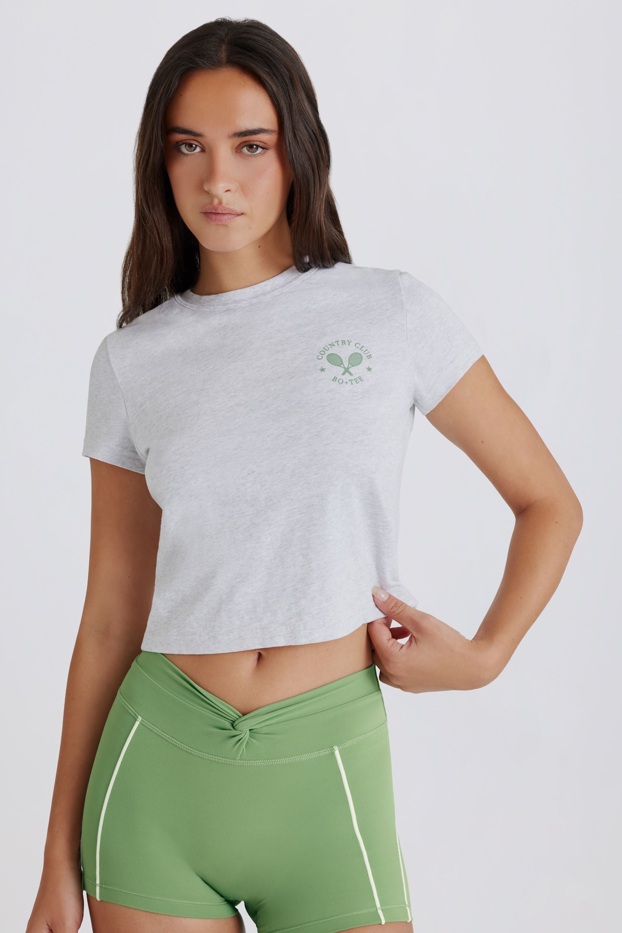 Cropped Graphic T-Shirt in Grey Marl - Image 5