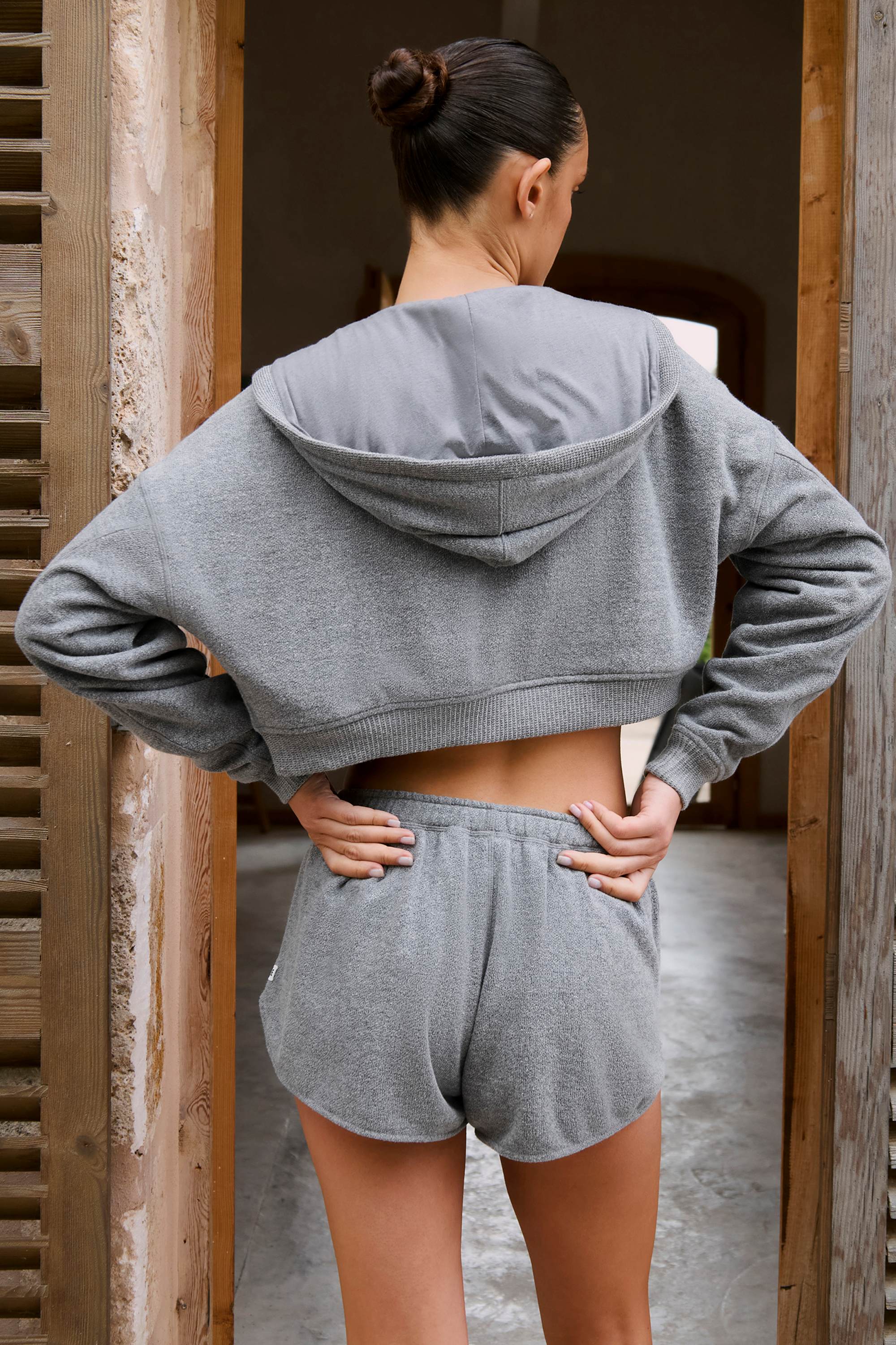 Cropped Zip-Up Hoodie in Dark Grey - Image 2