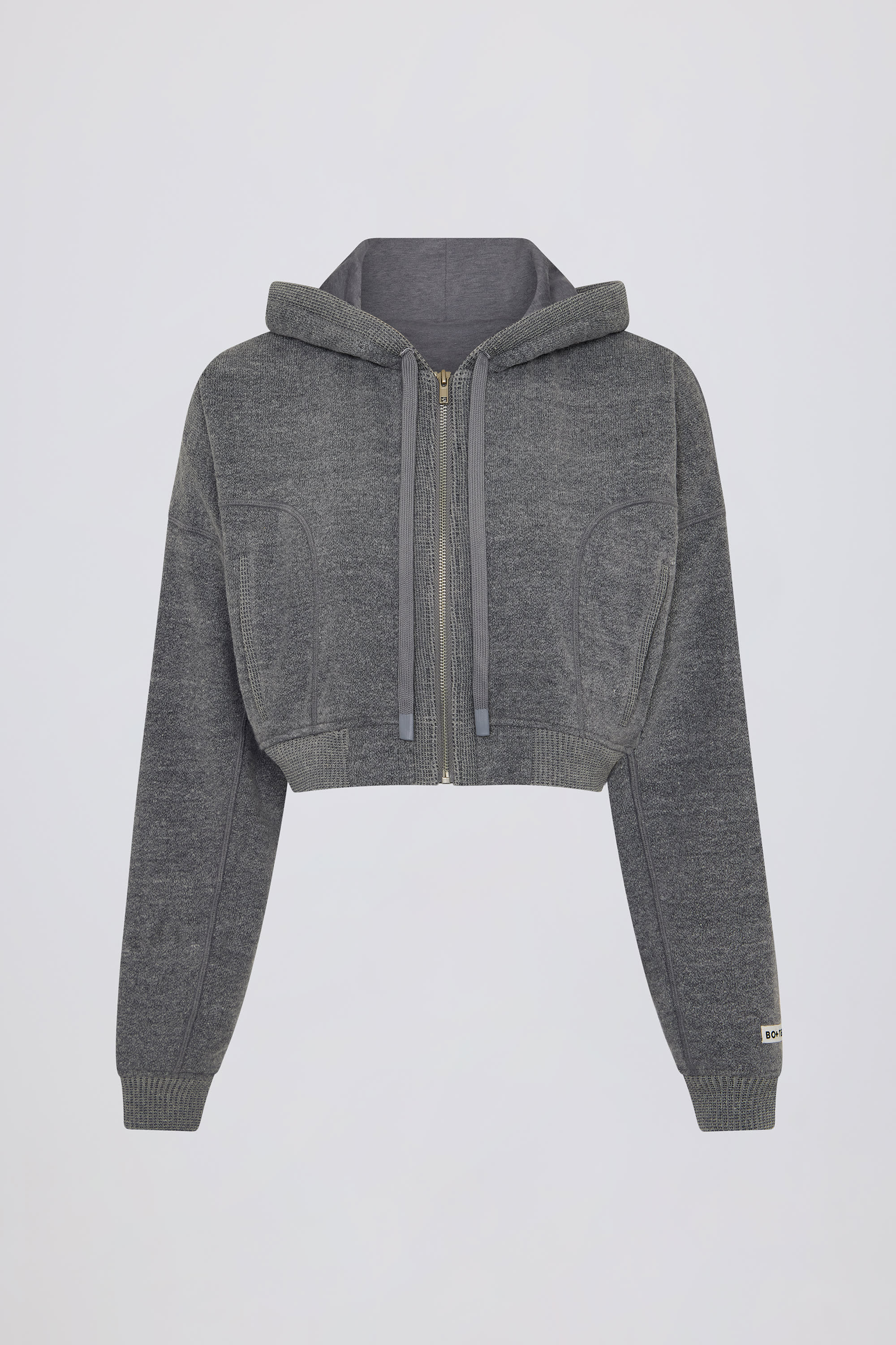 Cropped Zip-Up Hoodie in Dark Grey - Image 4