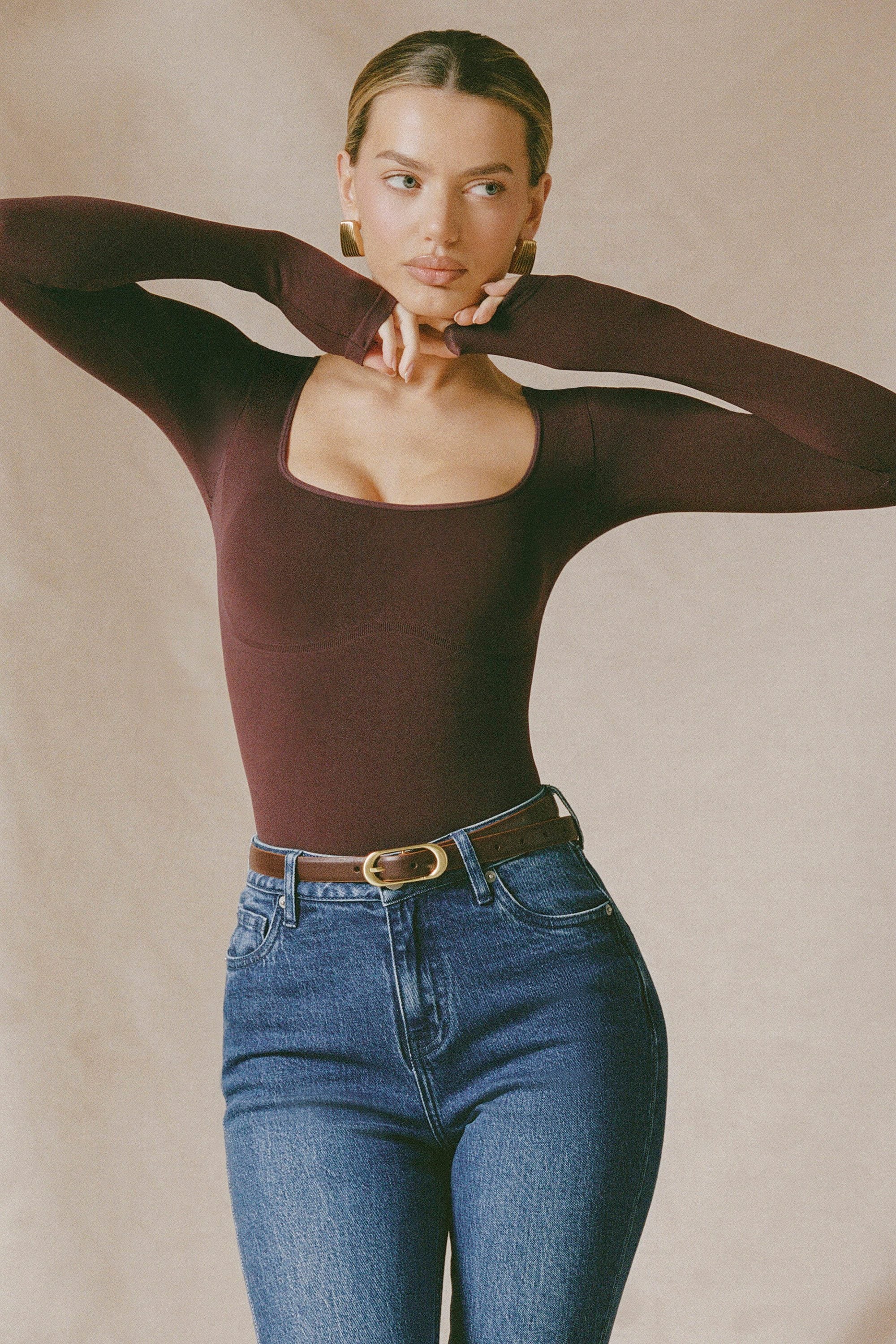 Danu Seamless Long-Sleeve Bodysuit in Espresso