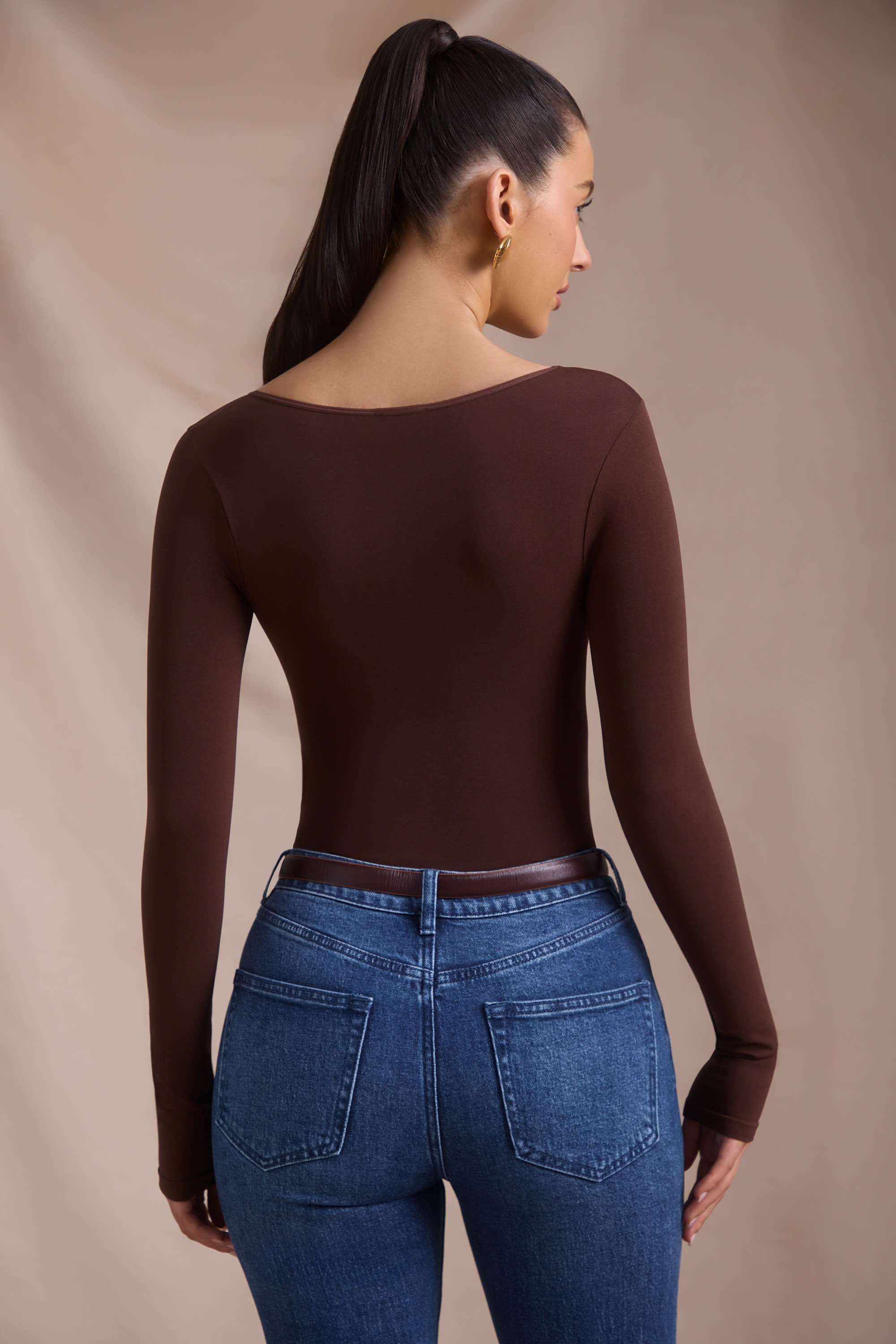 Danu Seamless Long-Sleeve Bodysuit in Espresso - Image 2
