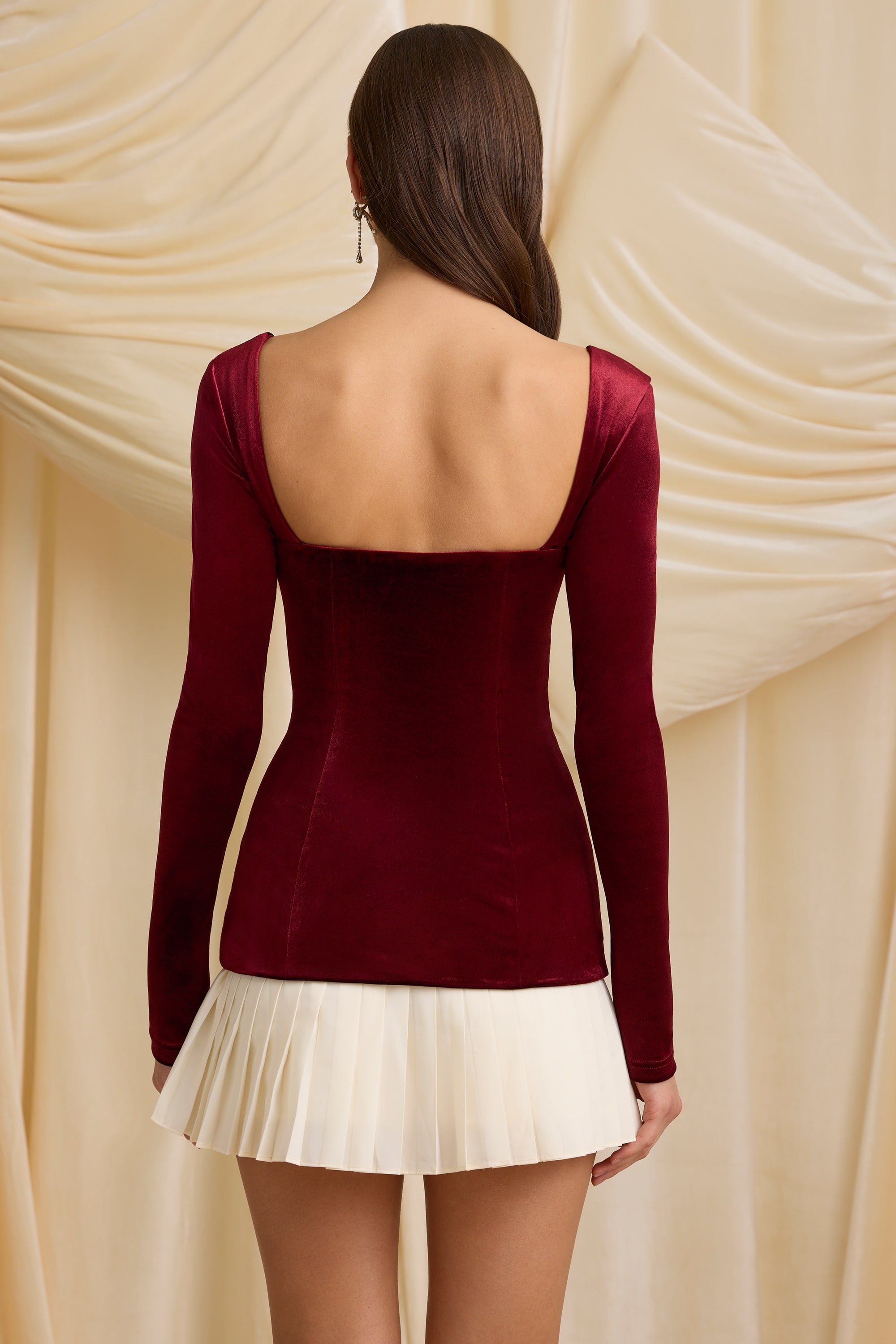 Darline Layered Pleated Corset Mini Dress in Wine Red - Image 2