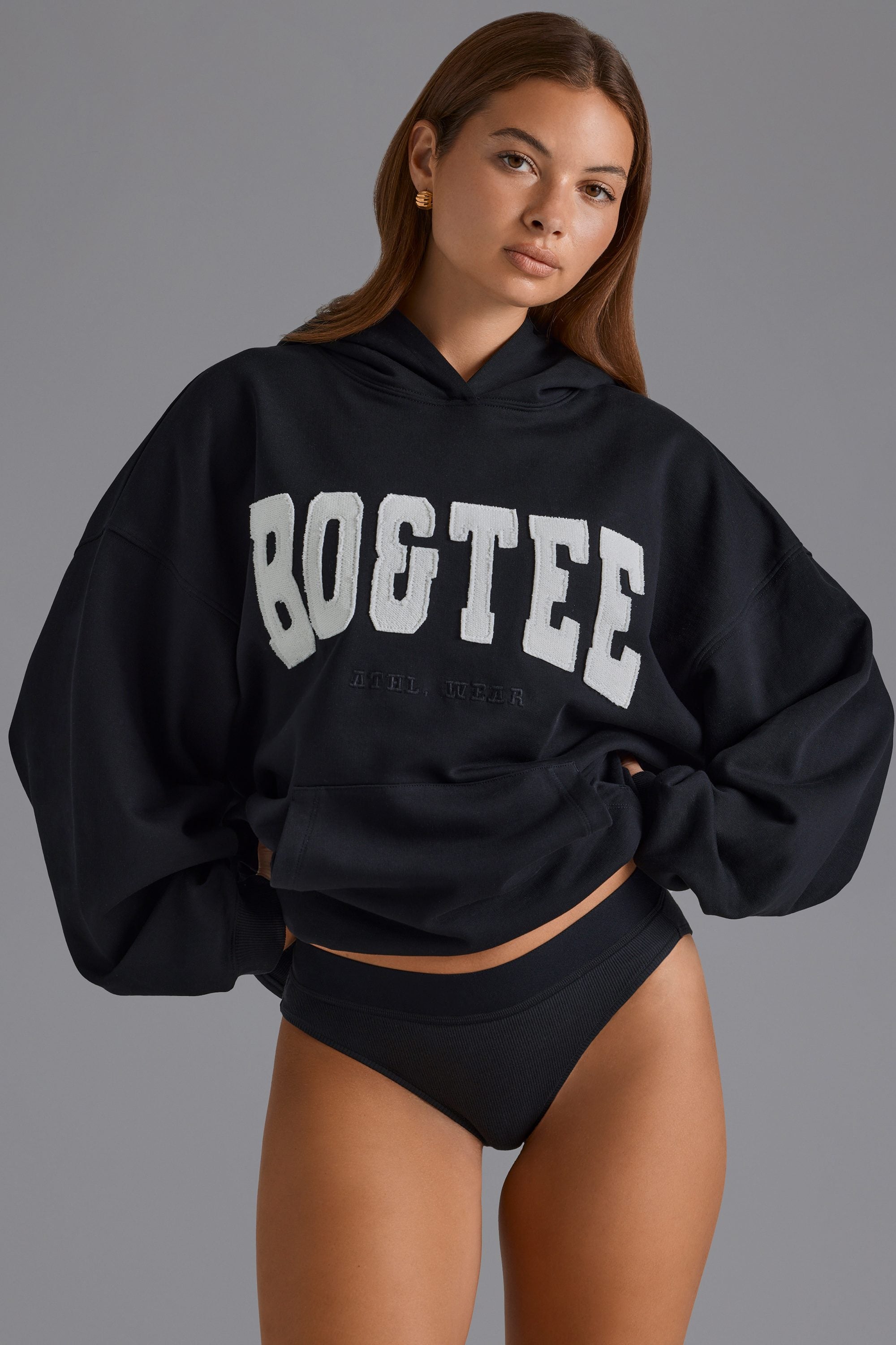 Appliqu?? Oversized Hoodie in Black
