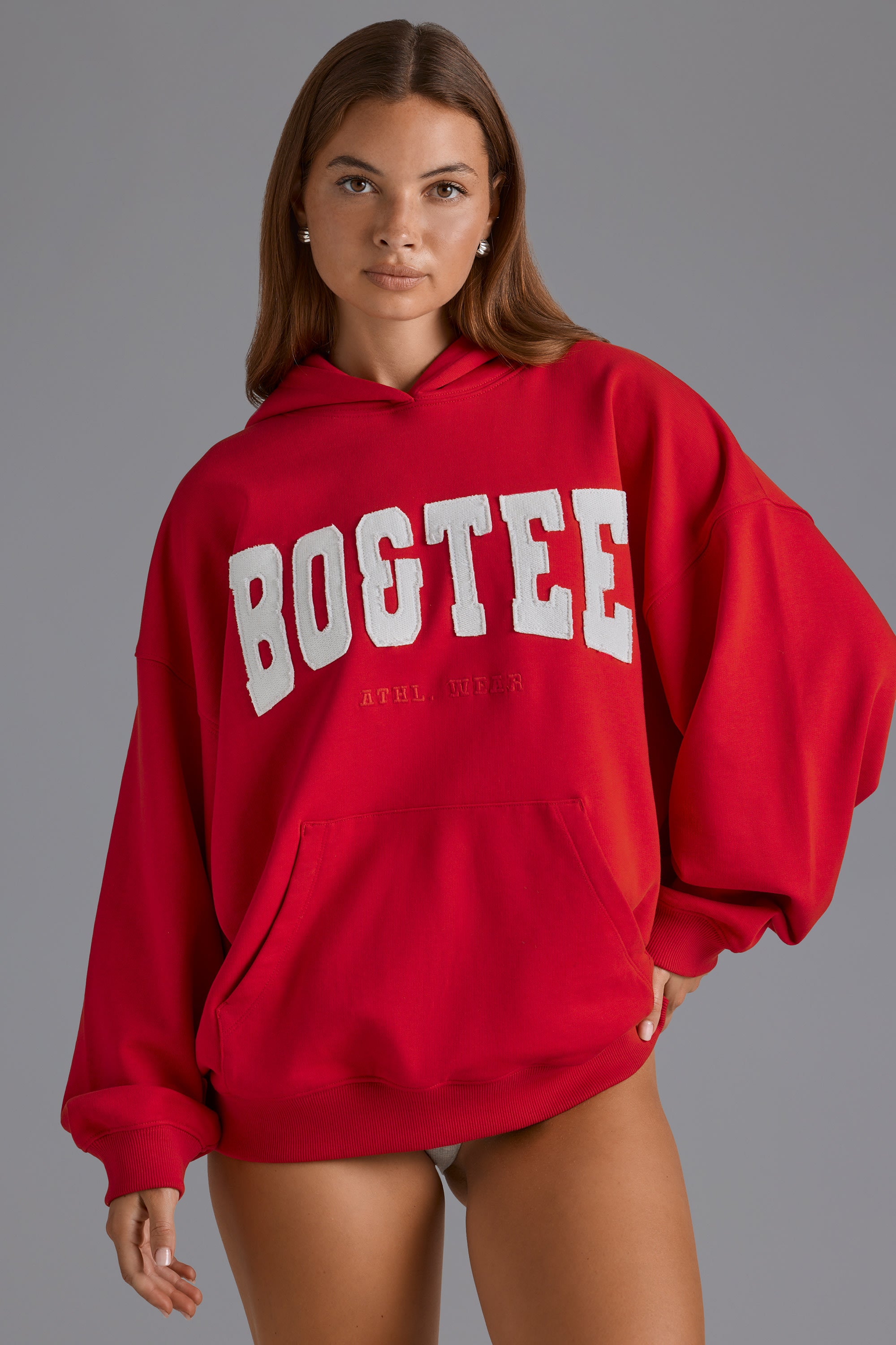 Appliqu?? Oversized Hoodie in Cherry Red