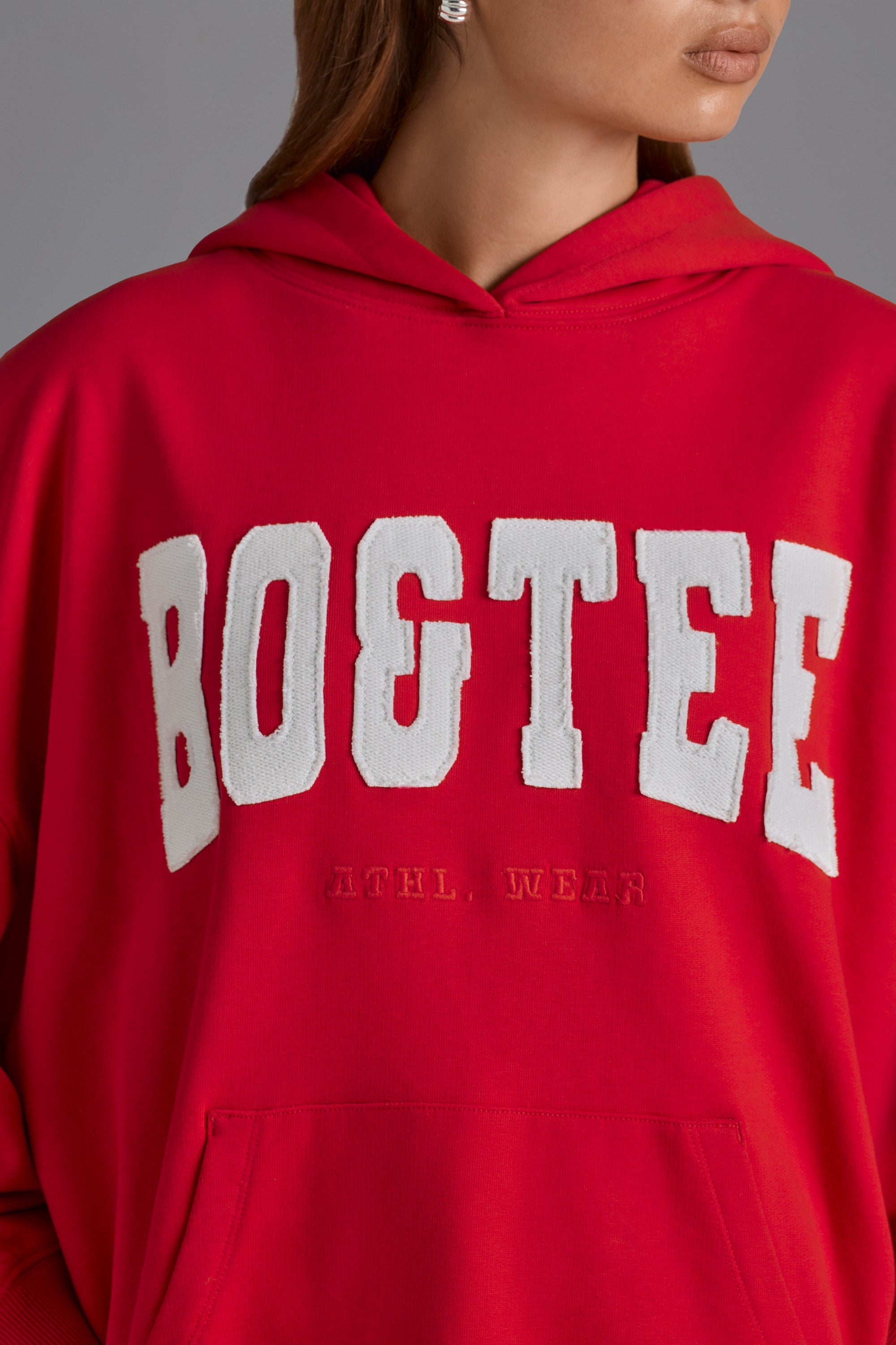 Appliqu?? Oversized Hoodie in Cherry Red - Image 4