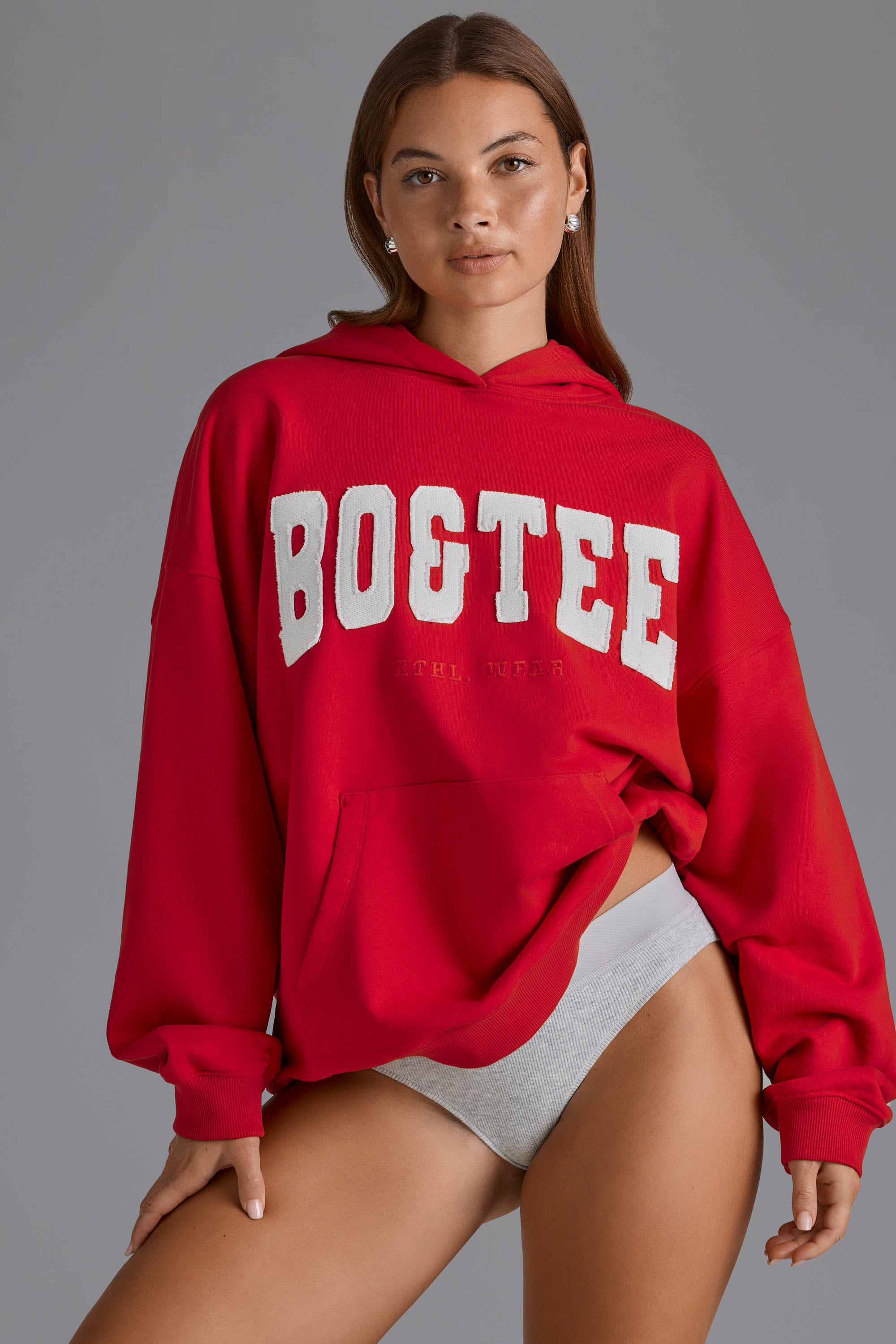 Appliqu?? Oversized Hoodie in Cherry Red - Image 6