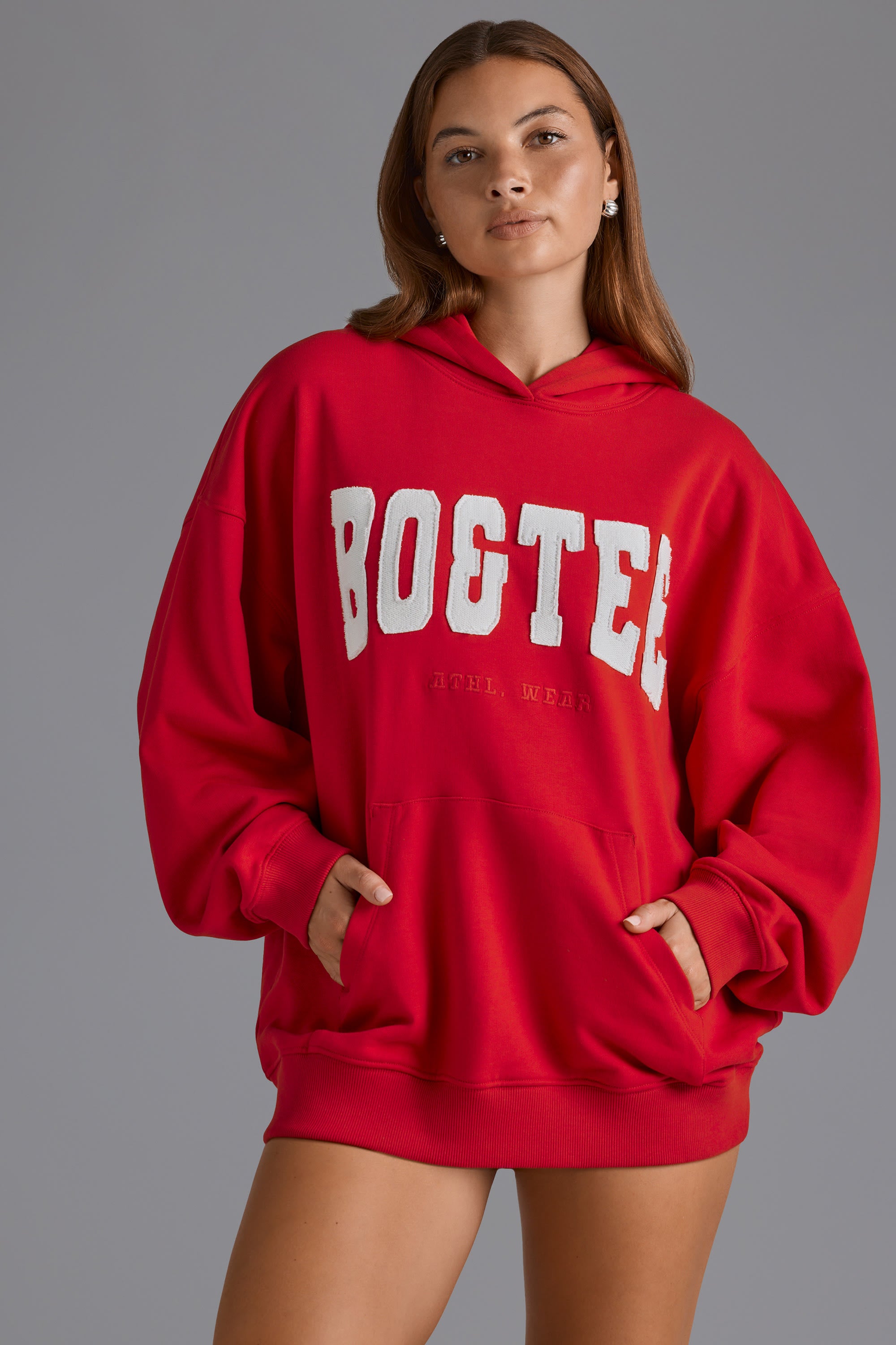Appliqu?? Oversized Hoodie in Cherry Red - Image 7