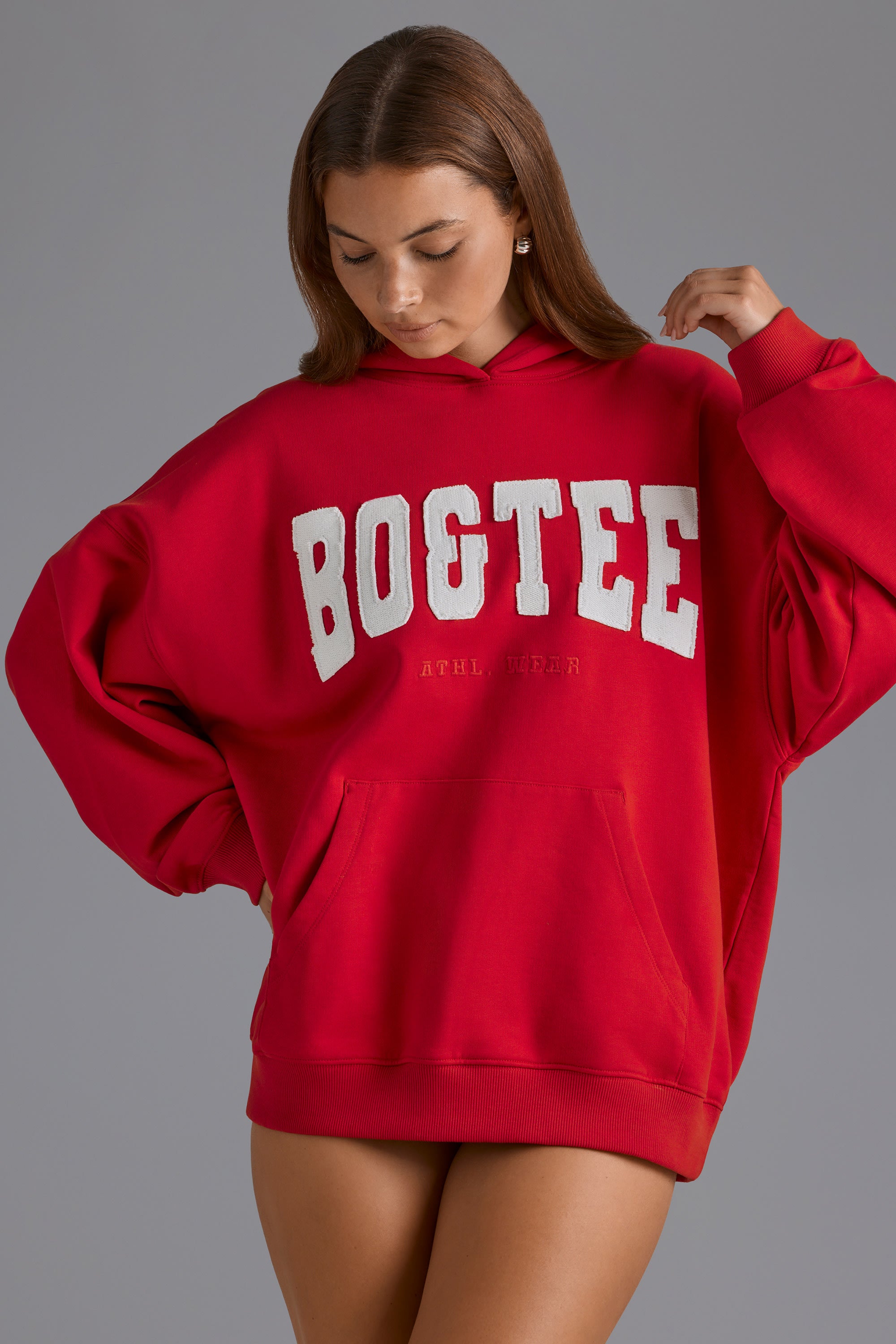 Appliqu?? Oversized Hoodie in Cherry Red - Image 8