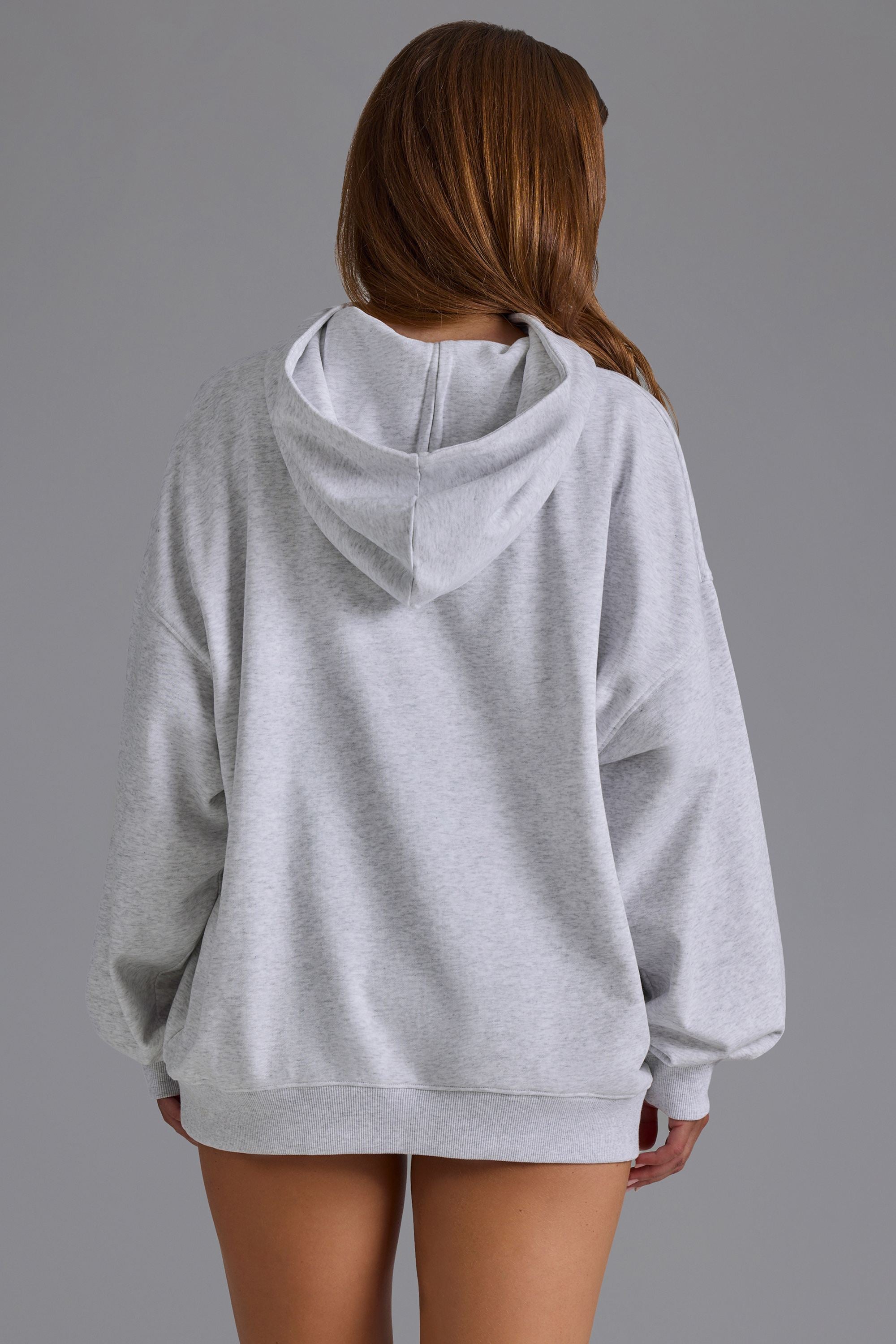 Appliqu?? Oversized Hoodie in Grey Marl - Image 2