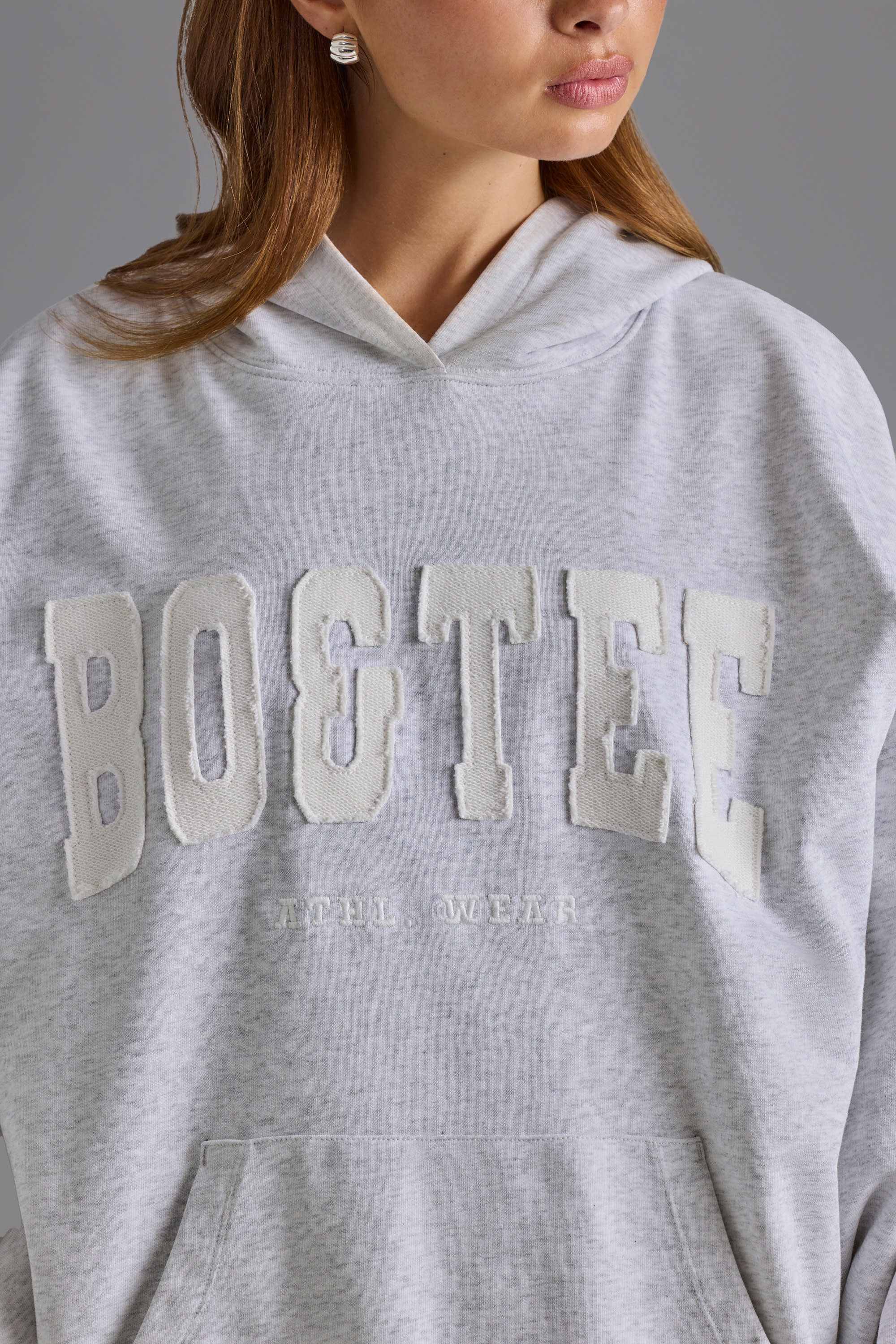 Appliqu?? Oversized Hoodie in Grey Marl - Image 4