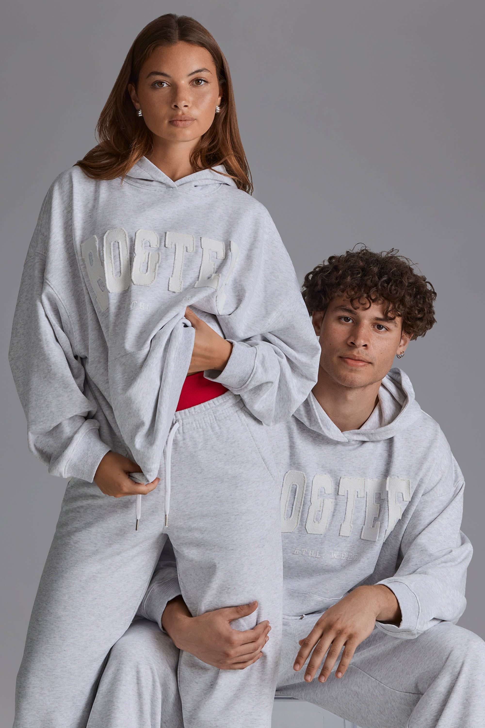 Appliqu?? Oversized Hoodie in Grey Marl - Image 5