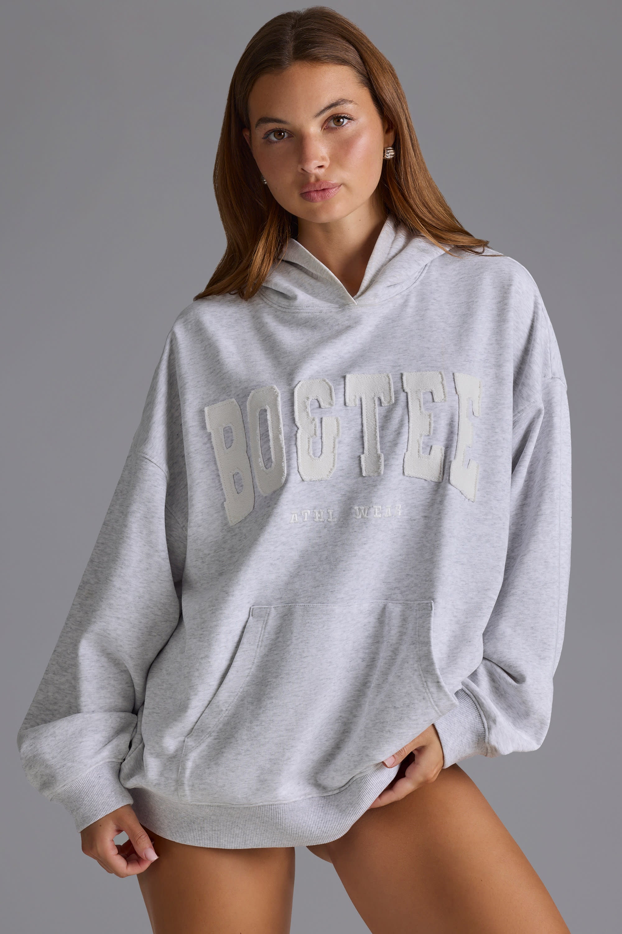 Appliqu?? Oversized Hoodie in Grey Marl - Image 6
