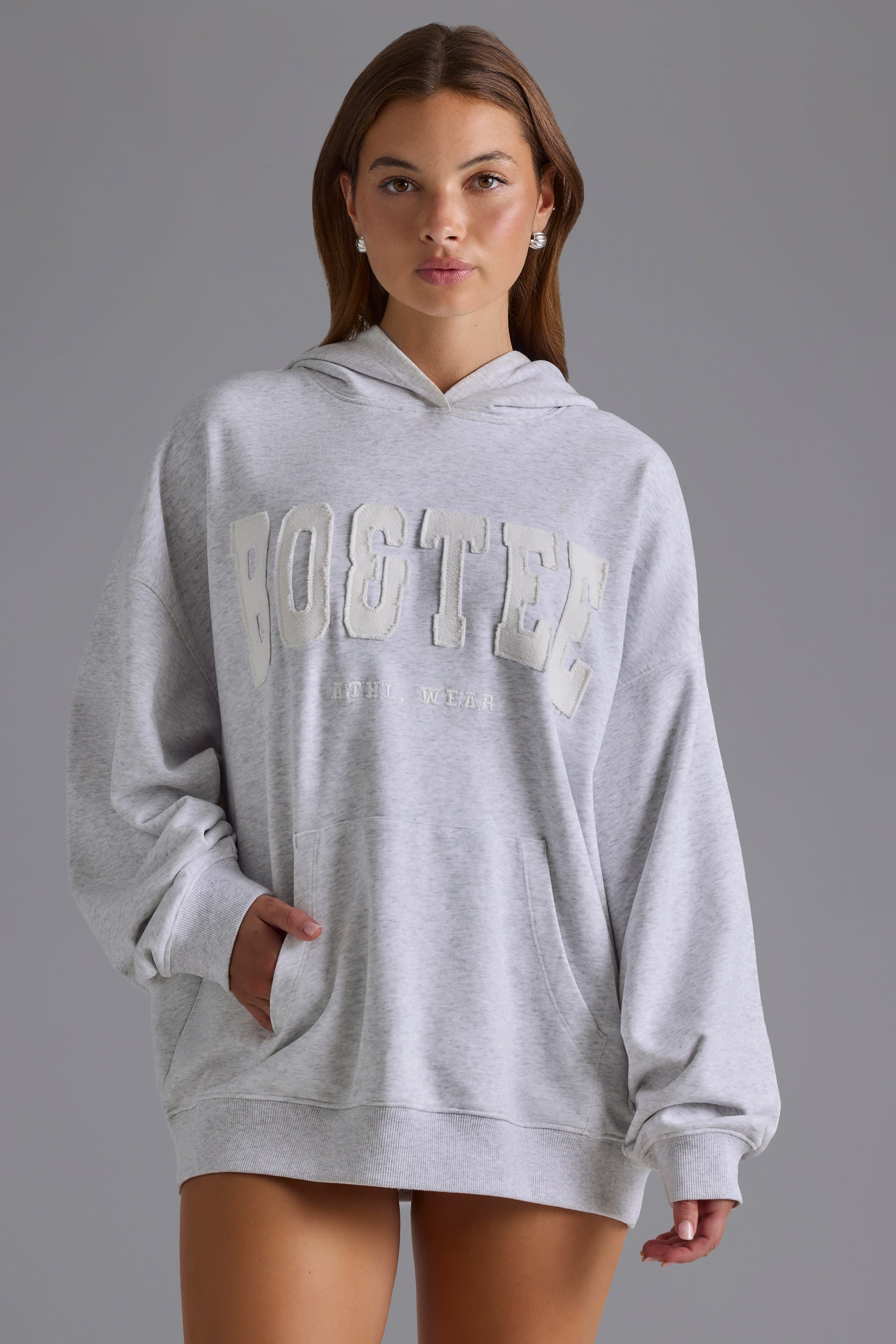 Appliqu?? Oversized Hoodie in Grey Marl - Image 7