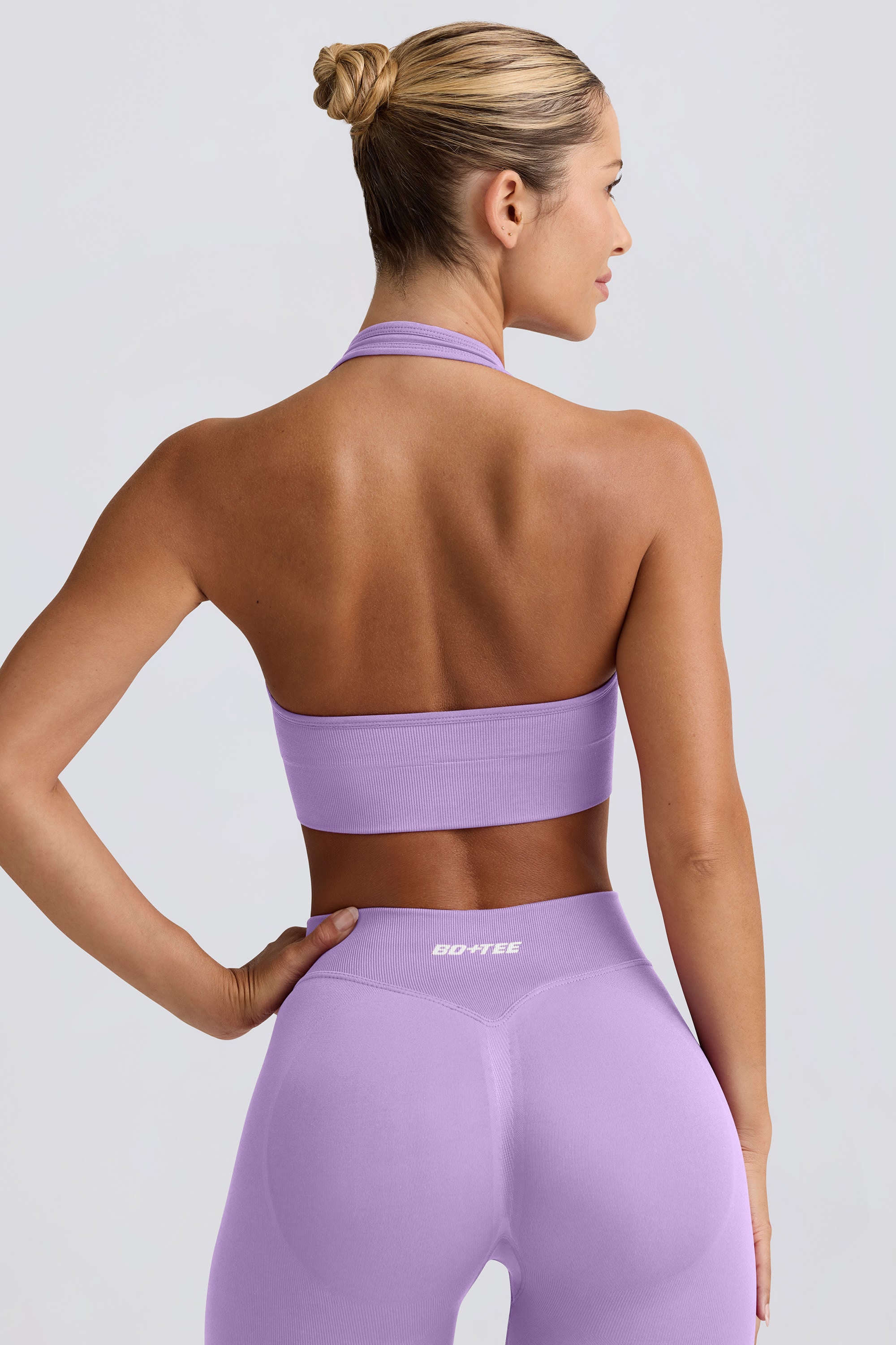Define Luxe Halterneck Sports Bra in Lilac - Image 2