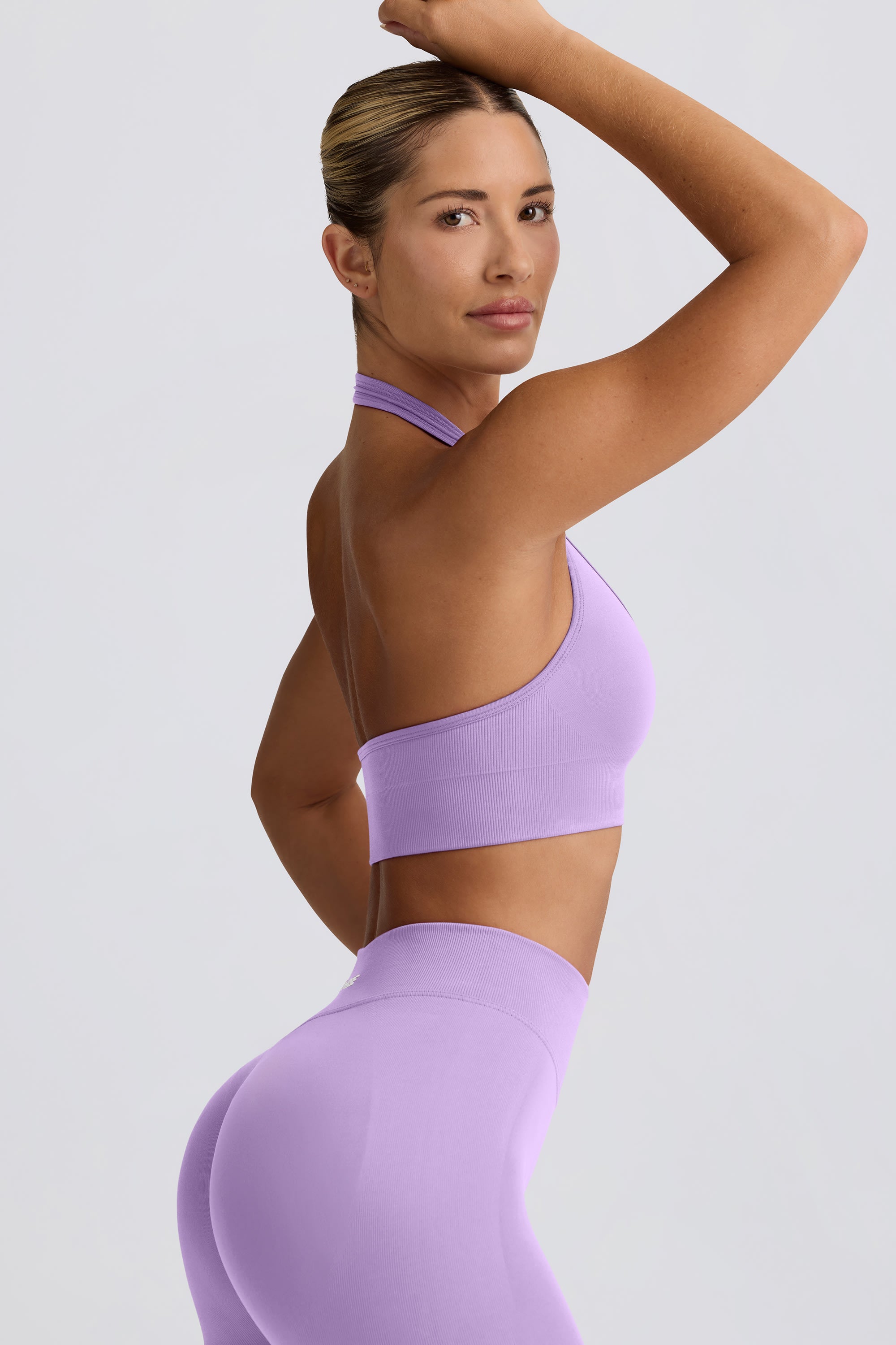 Define Luxe Halterneck Sports Bra in Lilac - Image 3