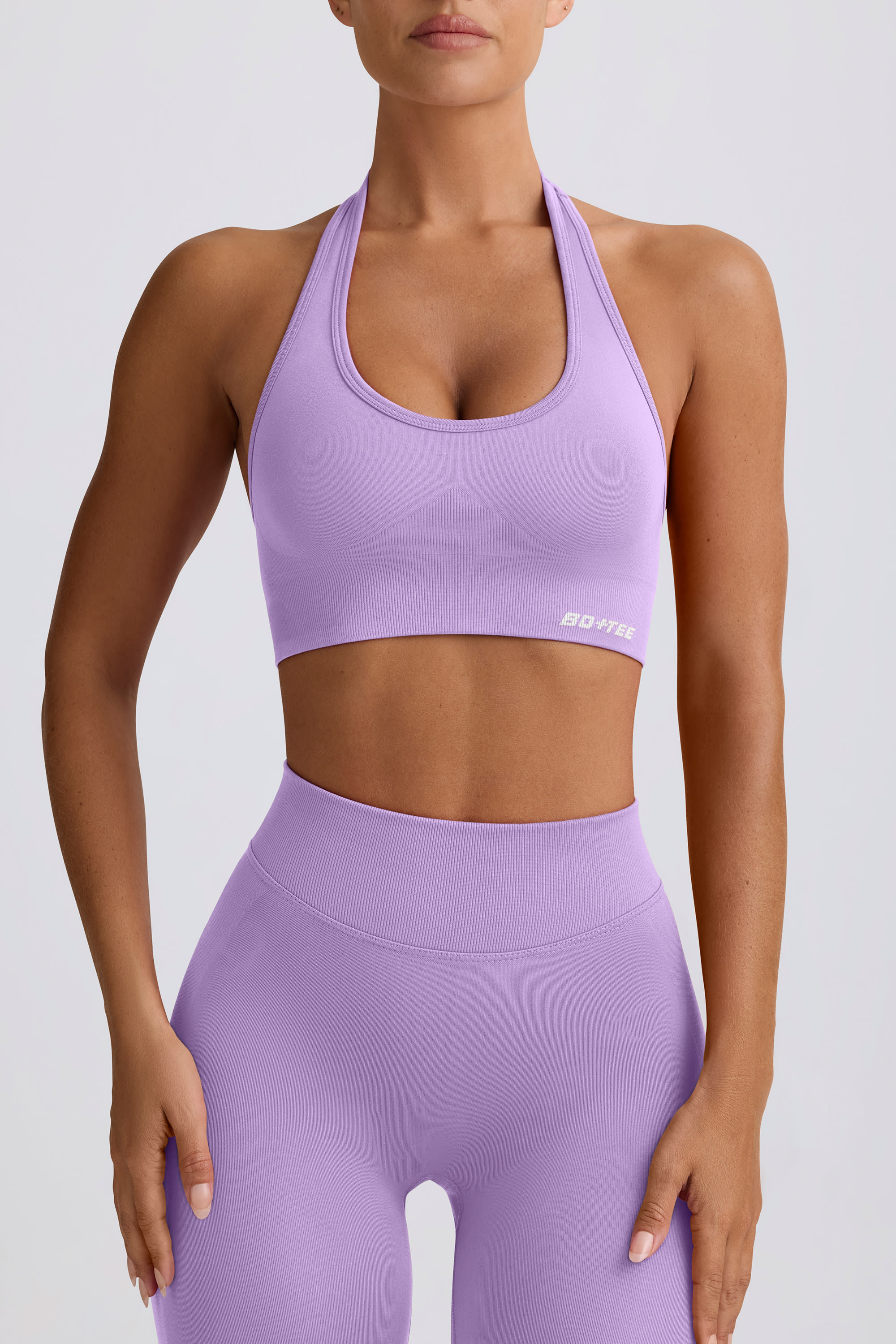 Define Luxe Halterneck Sports Bra in Lilac - Image 4