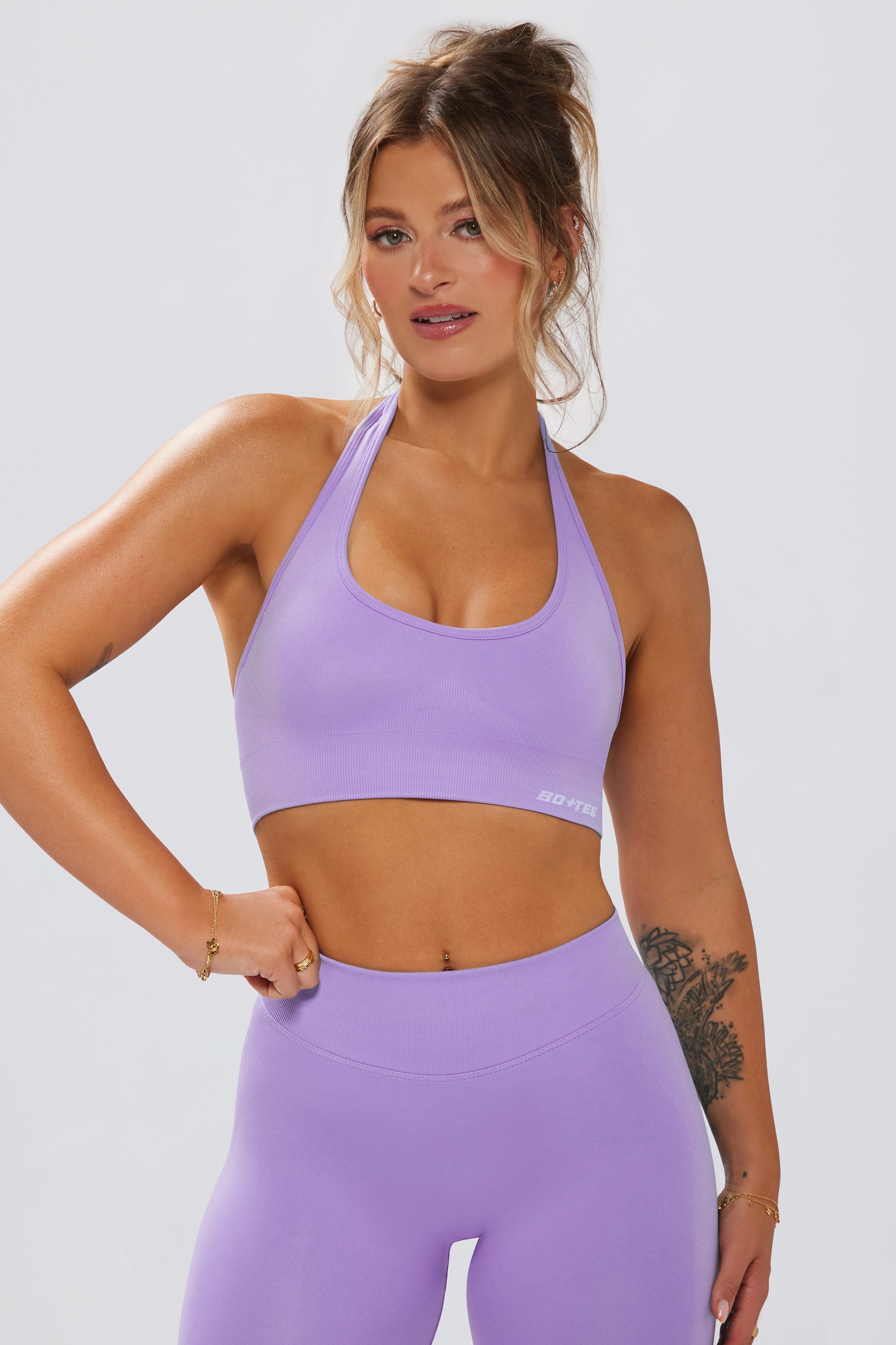 Define Luxe Halterneck Sports Bra in Lilac - Image 5