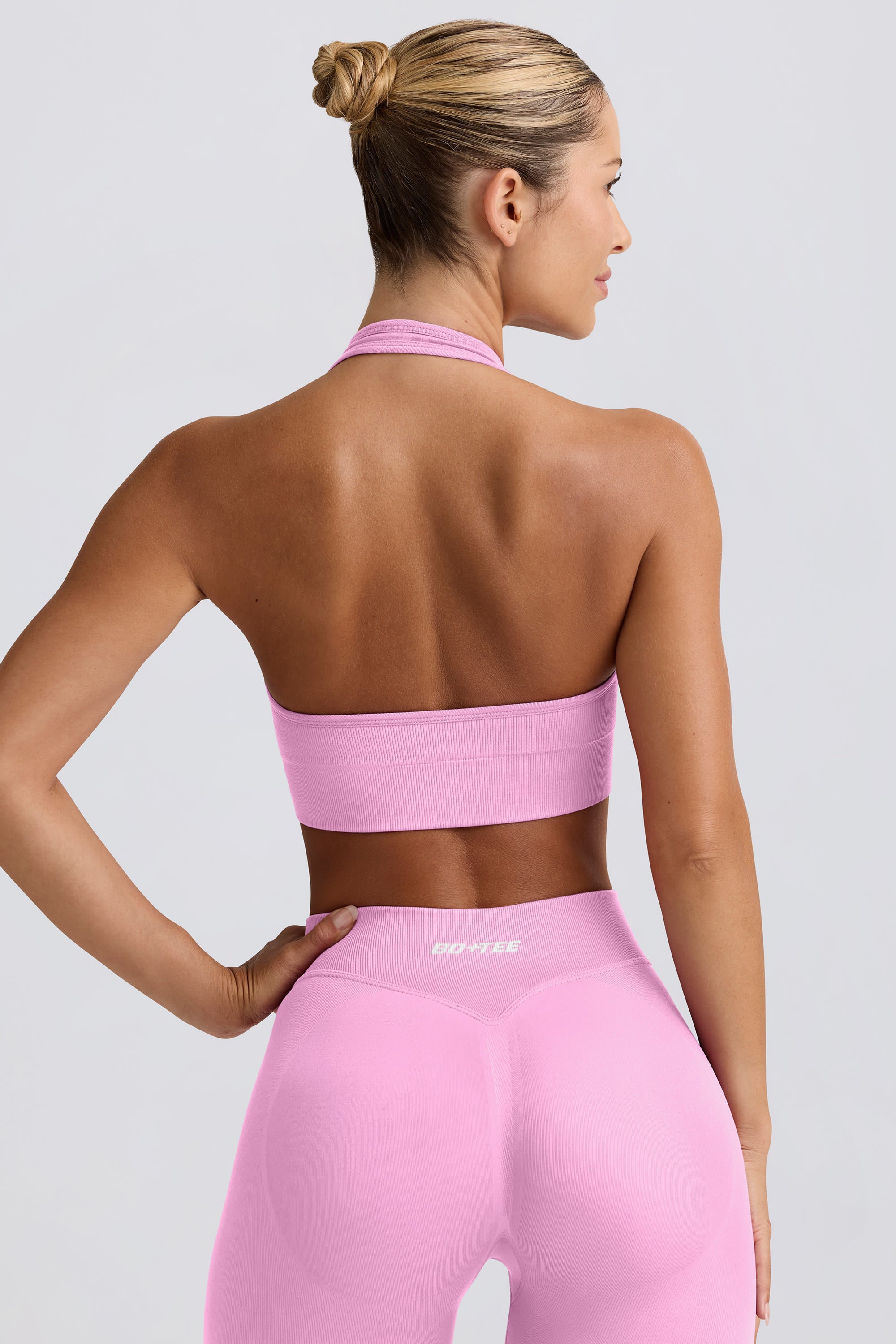 Define Luxe Halterneck Sports Bra in Rose - Image 2