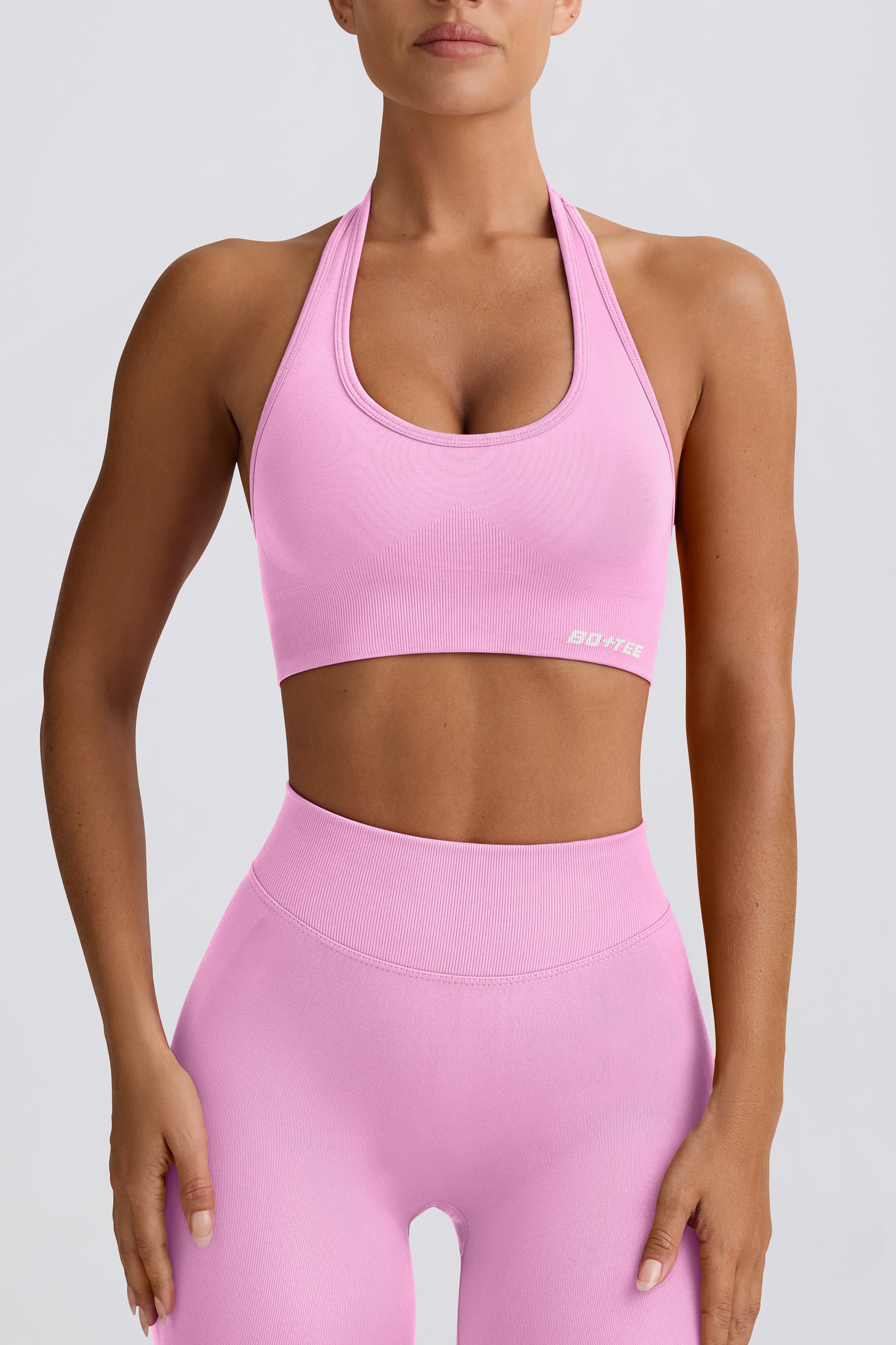 Define Luxe Halterneck Sports Bra in Rose - Image 4