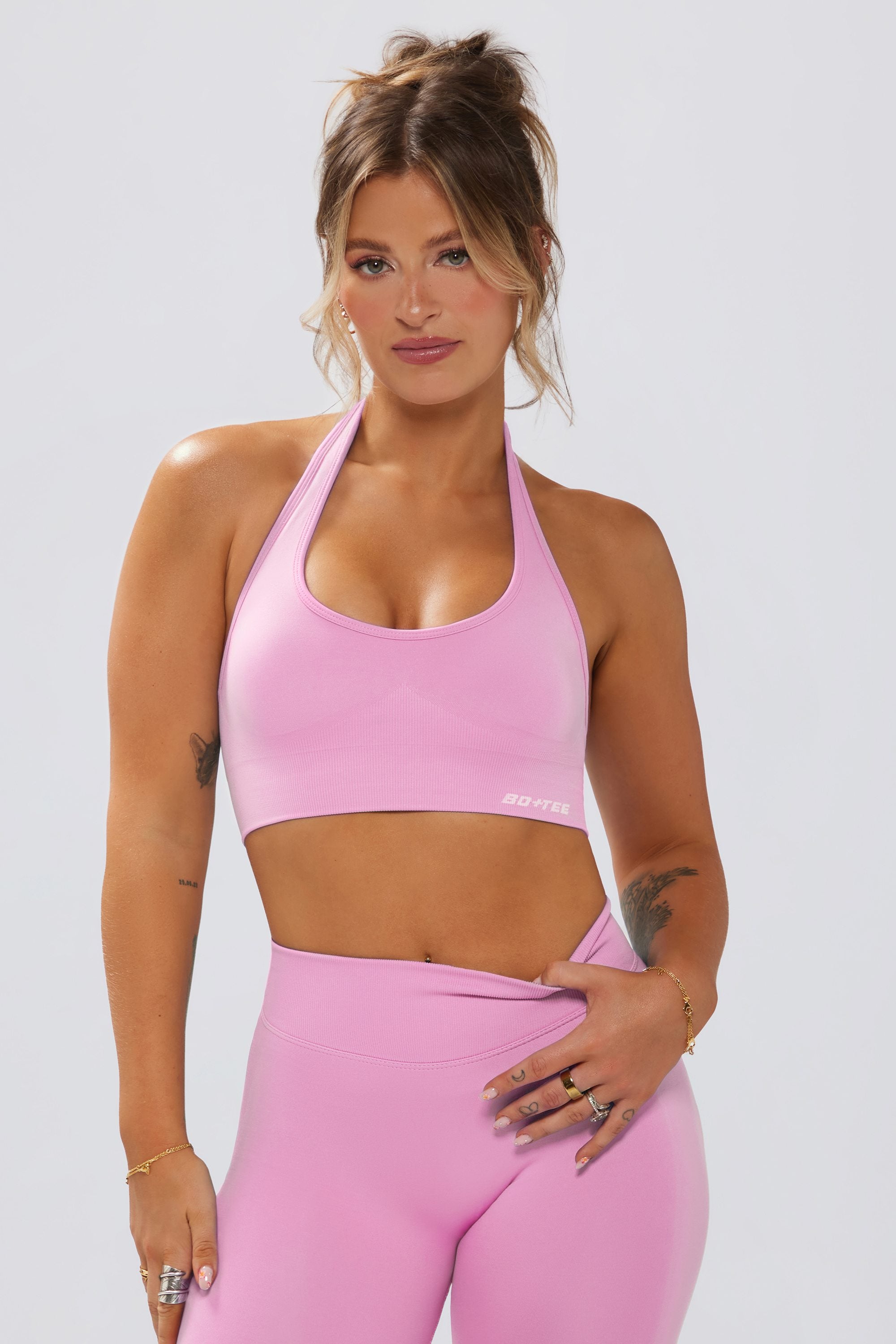 Define Luxe Halterneck Sports Bra in Rose - Image 5