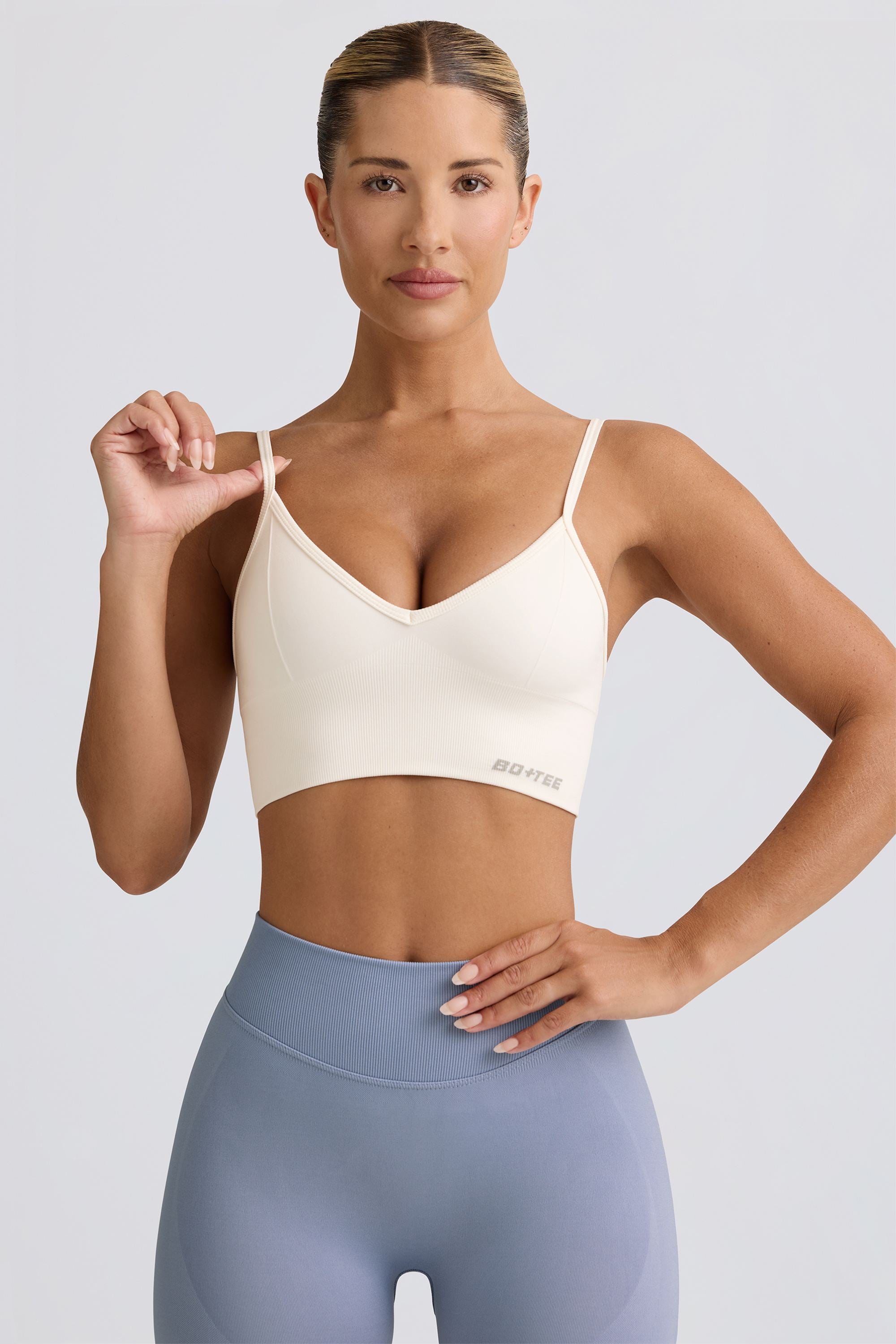 Define Luxe V-Neck Sports Bra in White - Image 6