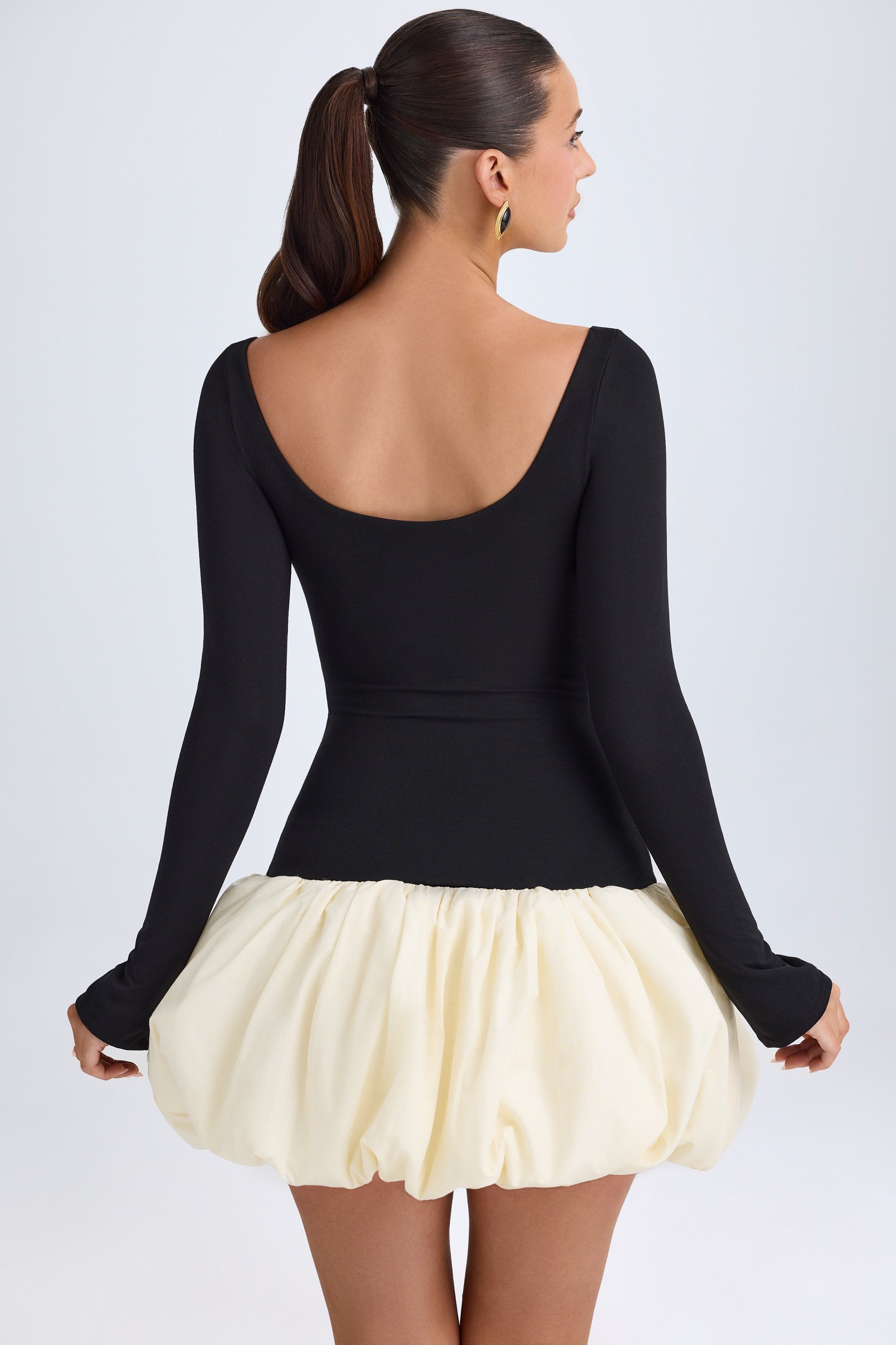 Delphi Scoop-Neck Drop-Waist Bubble Hem Mini Dress in Vanilla - Image 3