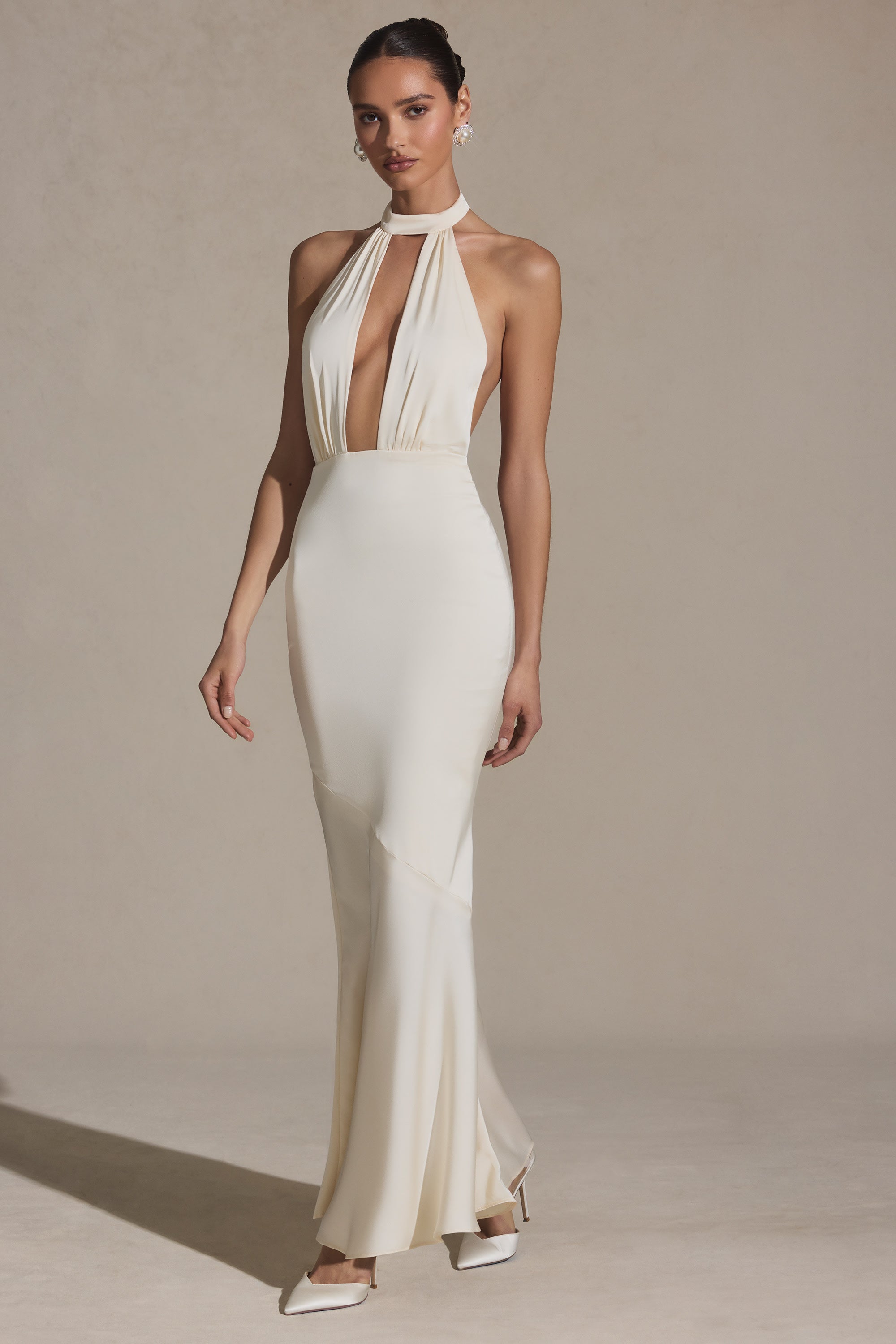 Desiree Halterneck Fishtail Gown in Ivory