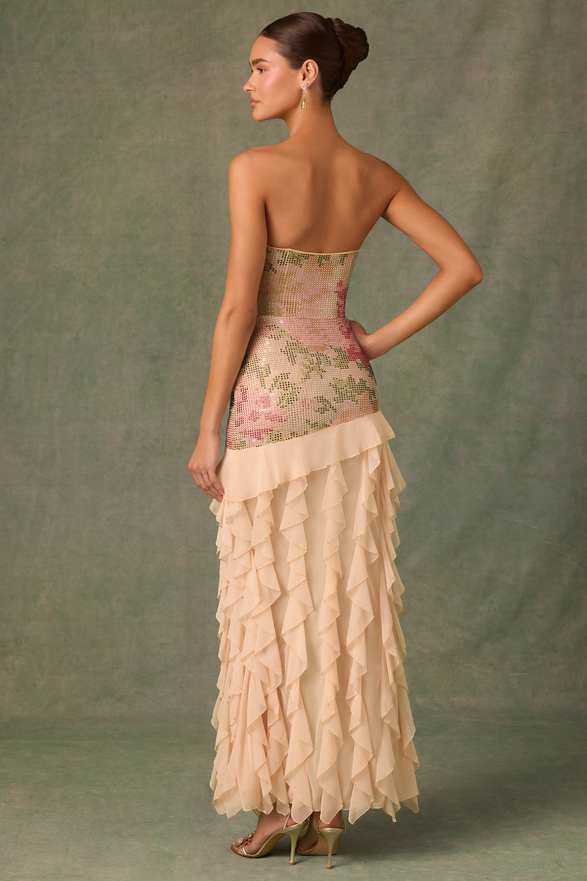 Diletta Embellished Ruffle-Trim Strapless Gown in Rose Hotfix - Image 2