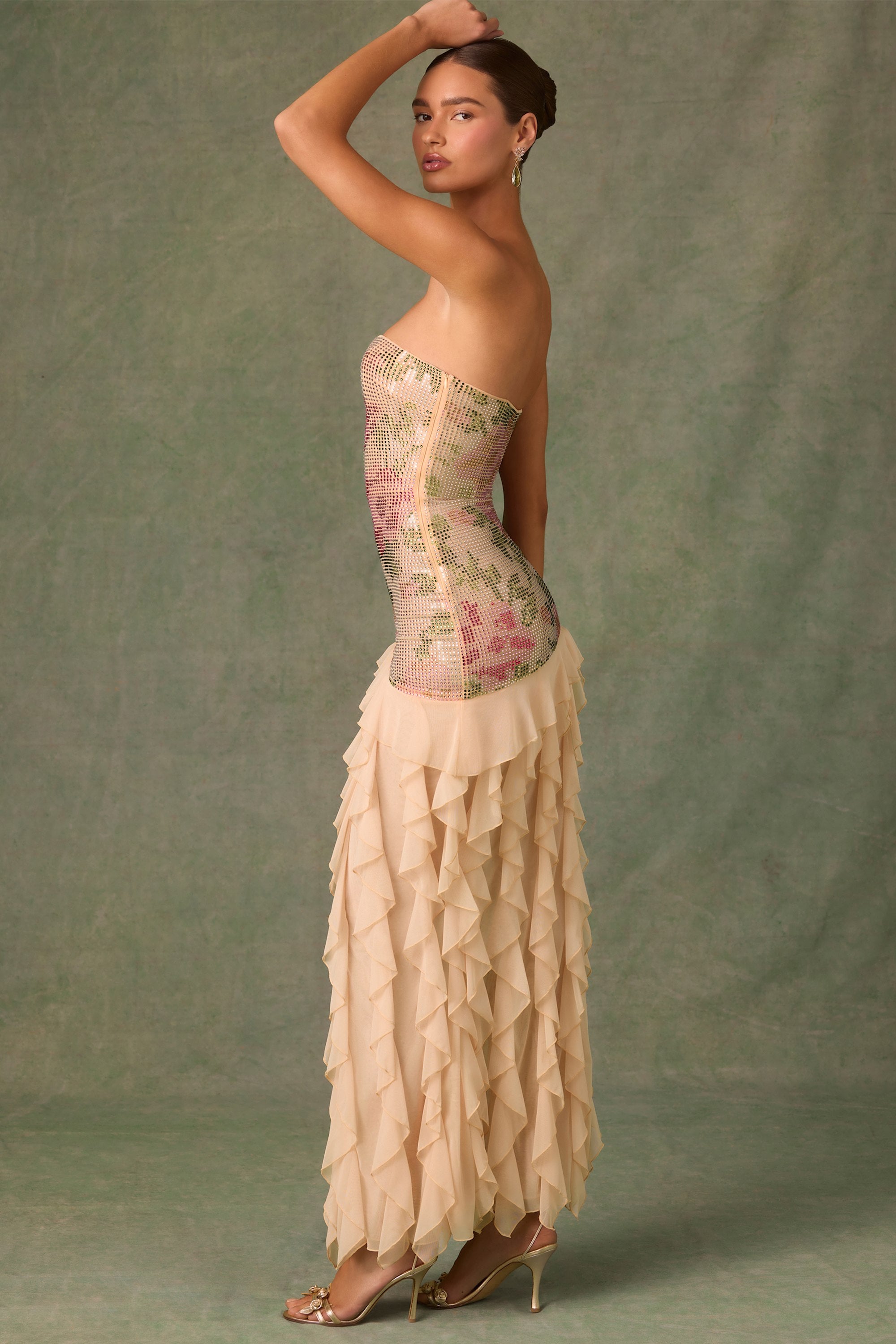 Diletta Embellished Ruffle-Trim Strapless Gown in Rose Hotfix - Image 3