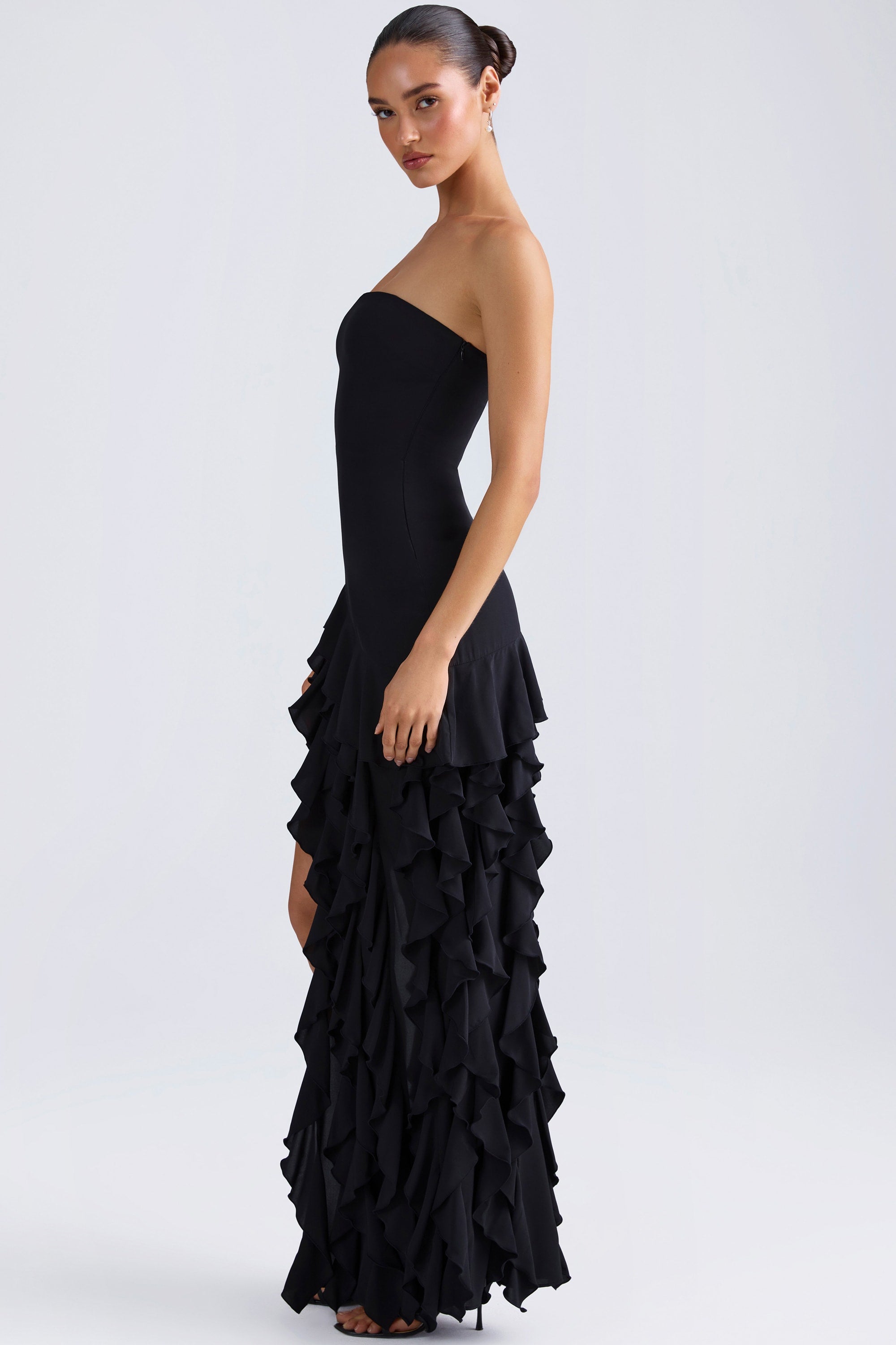 Diletta Ruffle-Trim Strapless Gown in Black - Image 3