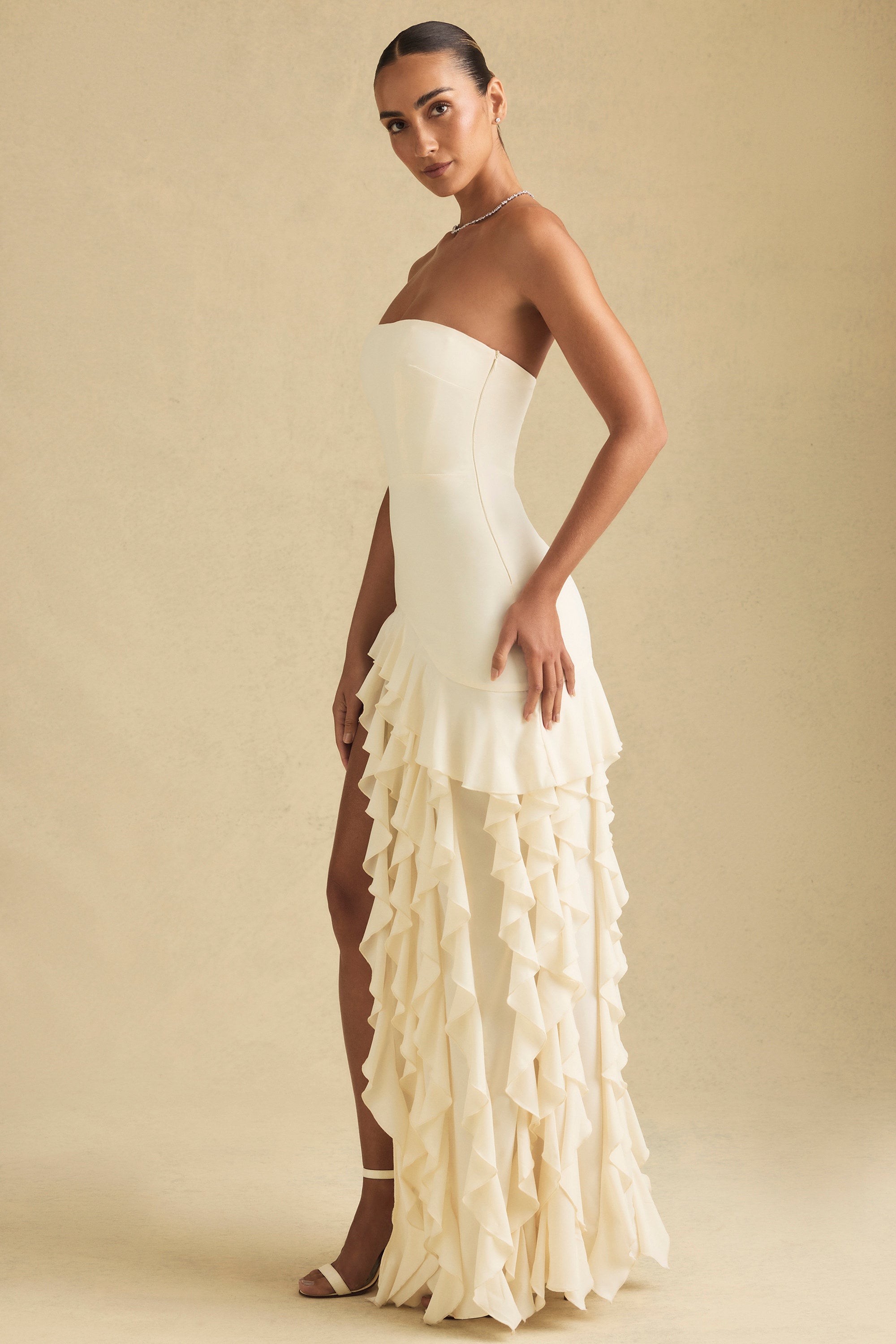 Diletta Ruffle-Trim Strapless Gown in Ivory - Image 5