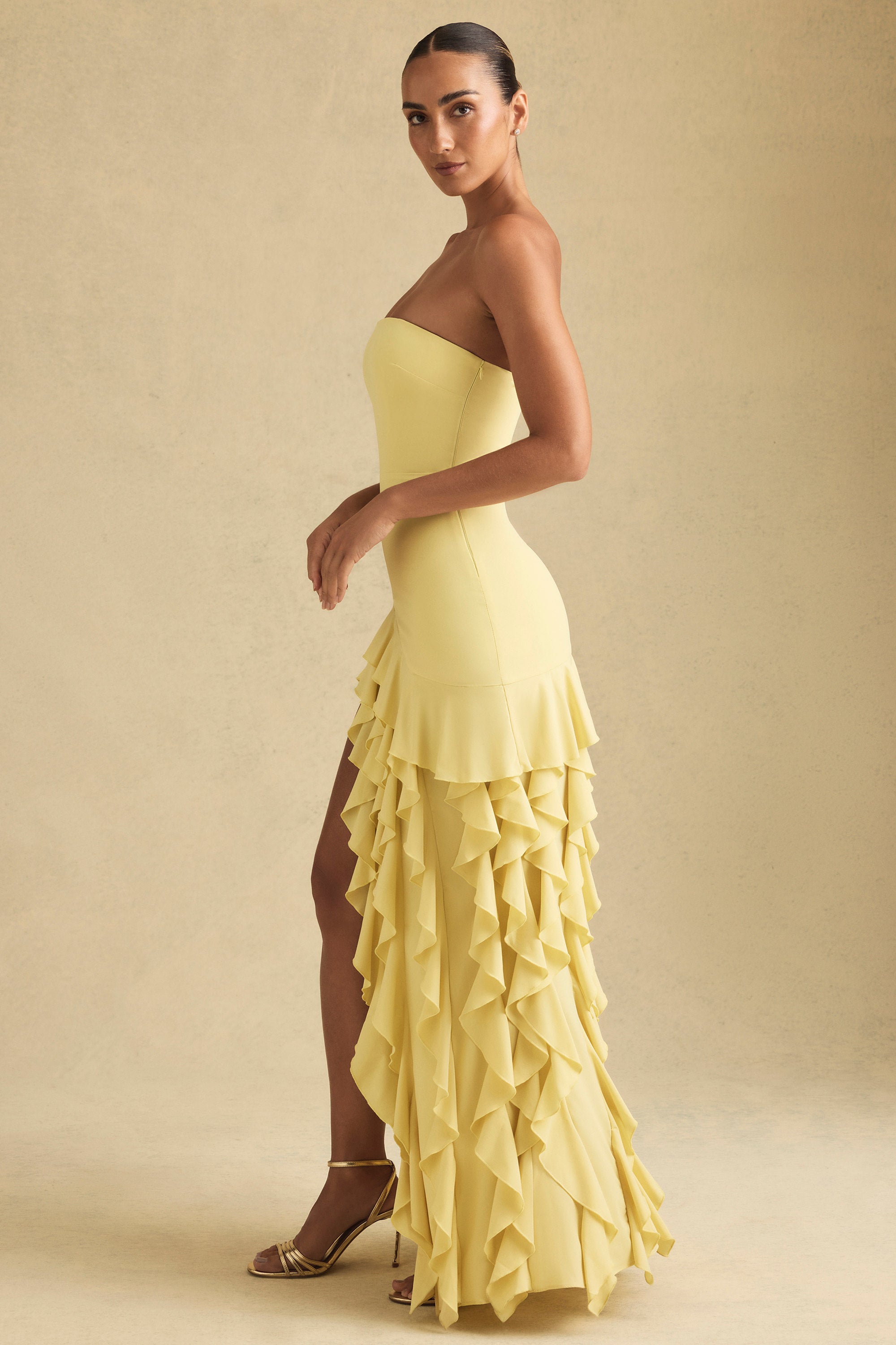 Diletta Ruffle-Trim Strapless Gown in Pastel Yellow - Image 6