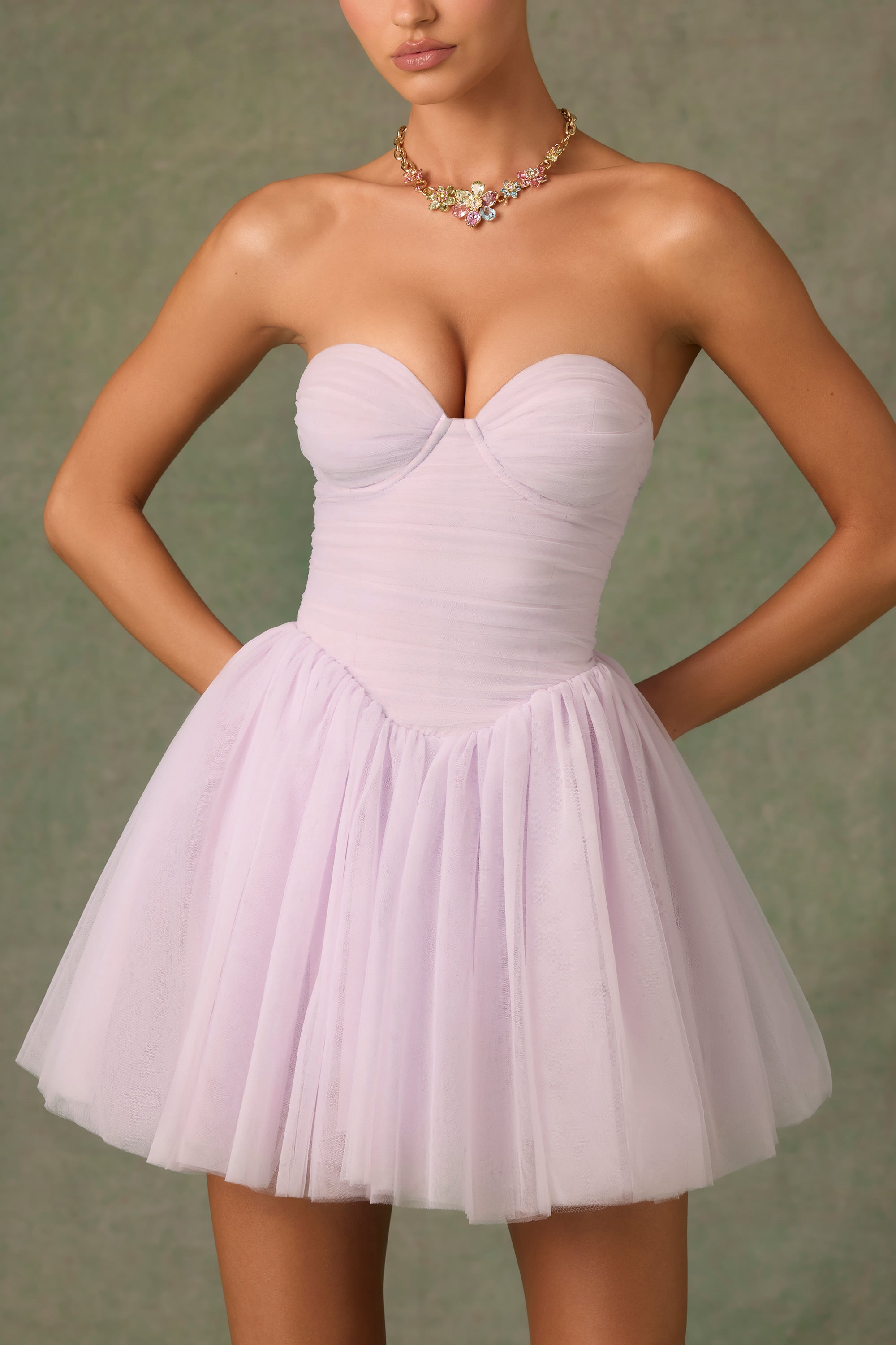 Dottie Tulle Corset Mini Dress in Lilac - Image 3