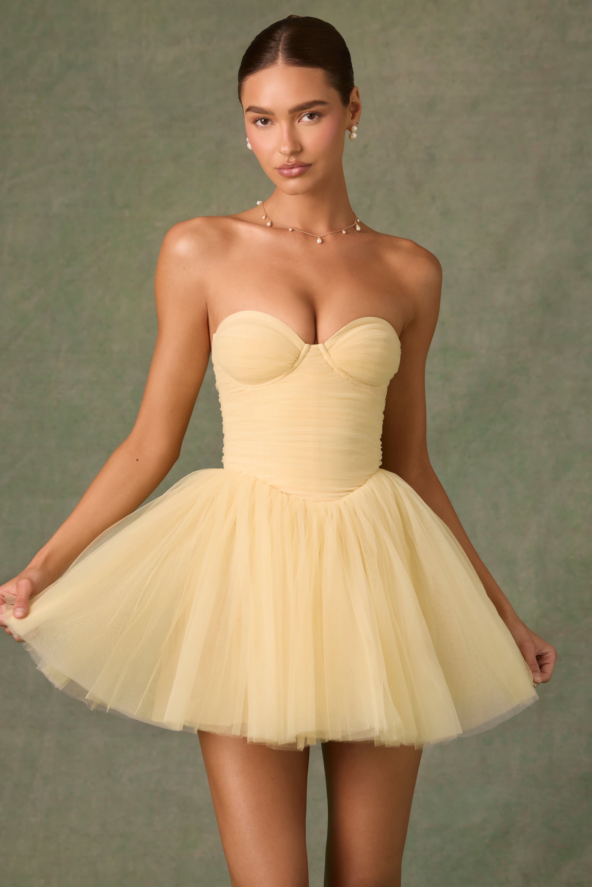 Dottie Tulle Corset Mini Dress in Yellow
