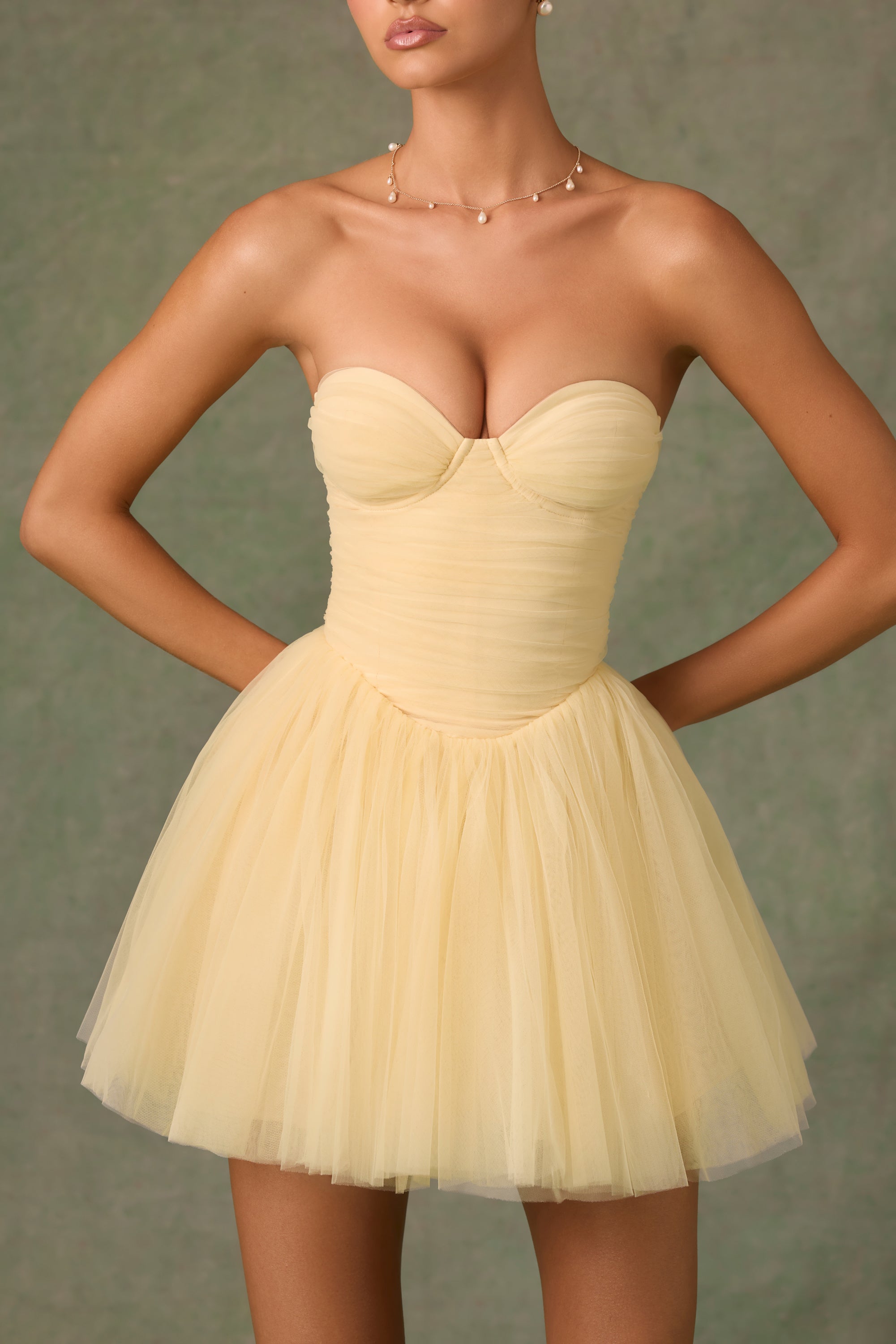 Dottie Tulle Corset Mini Dress in Yellow - Image 2