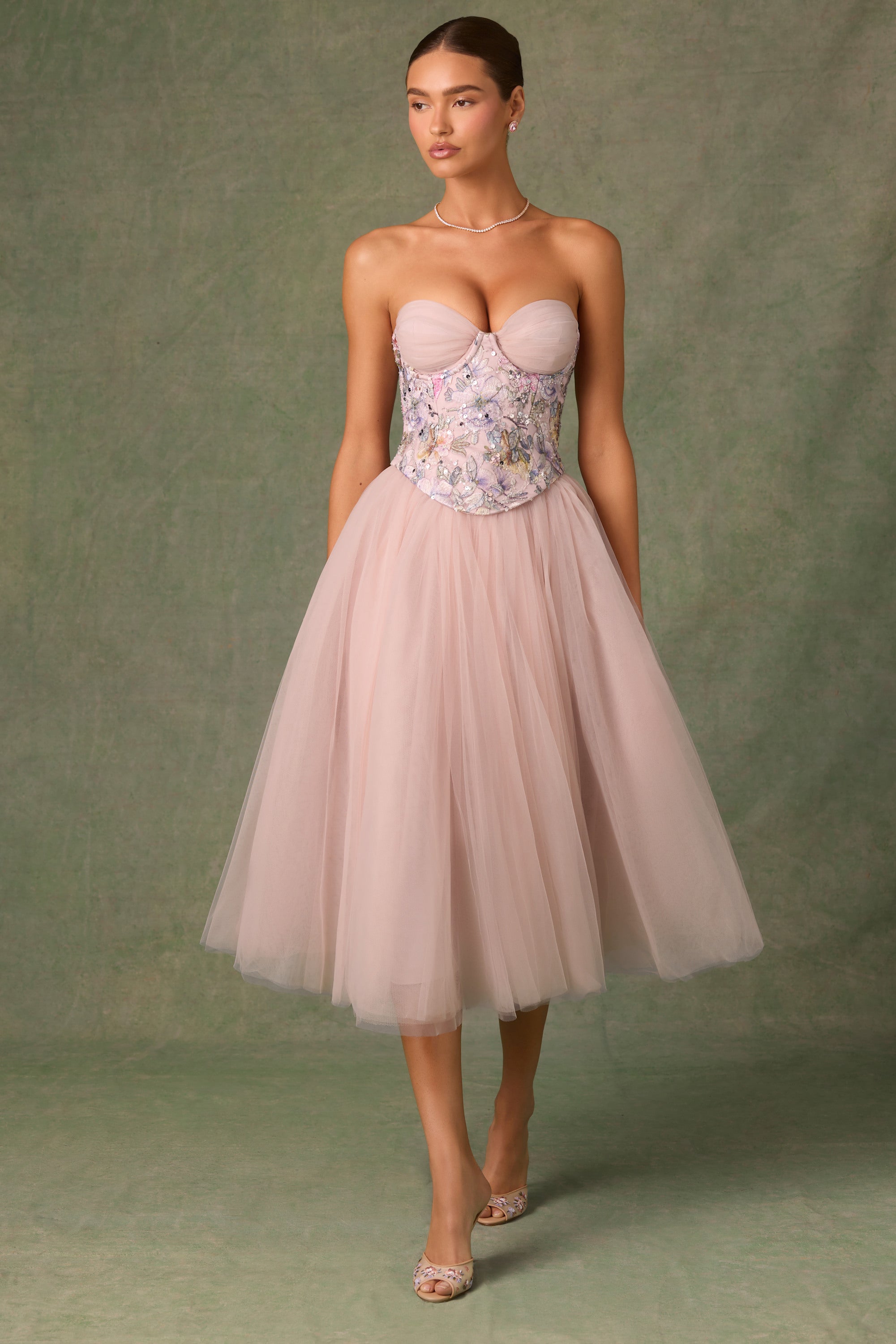 Elia Embellished Lace-Up Corset in Floral Pink - Image 8