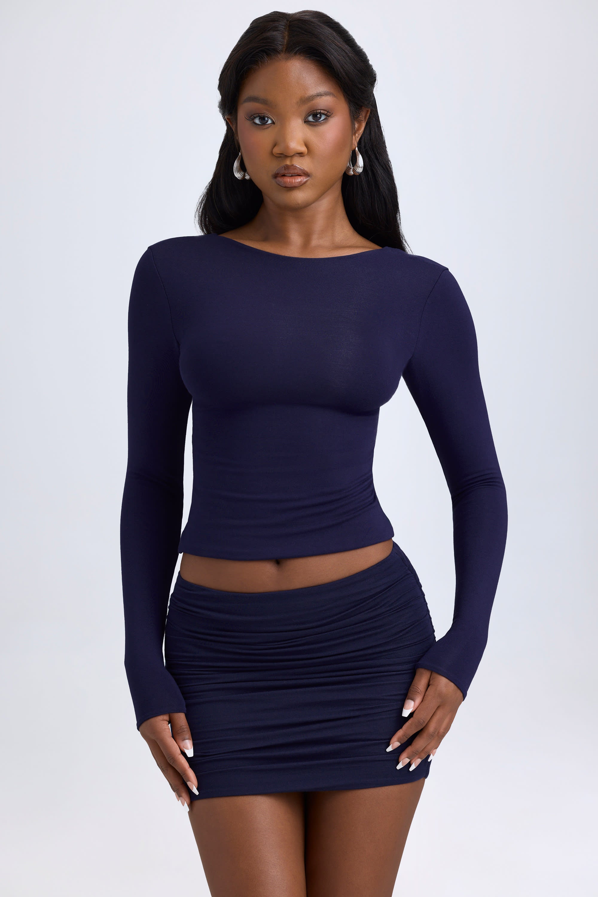 Elli Modal High-Neck Open-Back Top in True Navy - Image 6