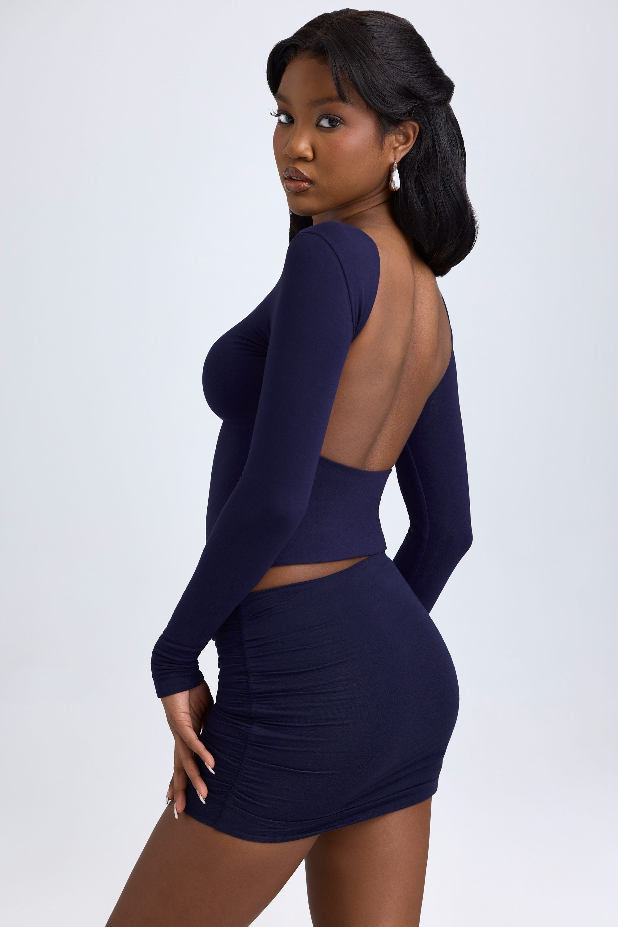 Elli Modal High-Neck Open-Back Top in True Navy - Image 7